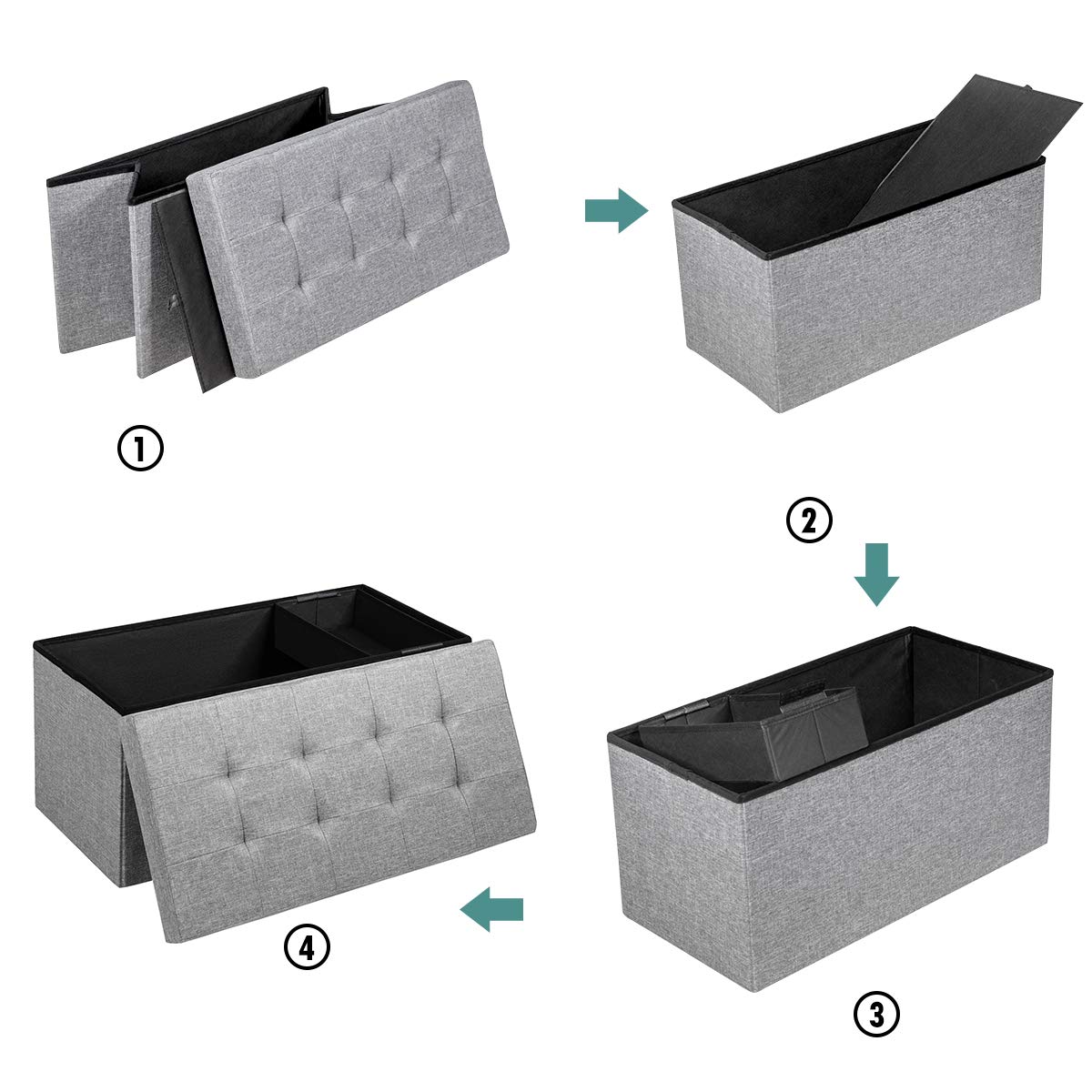 COSTWAY Otomana de Almacenamiento Plegable, 80 x 41 x 41 cm, Taburete Almacenaje, Puff Almacenaje, Banco para Zapatos con Asiento Acolchado para Sala de Estar, Dormitorio y Entrada (Gris Claro)