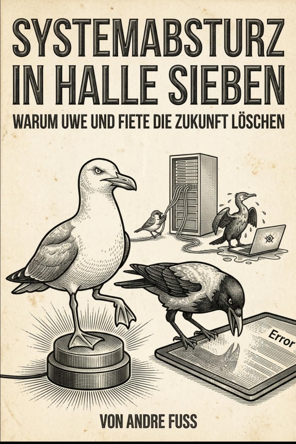 Systemabsturz in Halle Sieben: Warum Uwe und Fiete die Zukunft löschen (Gesellschafts-Satiren aus Sicht der Tiere)