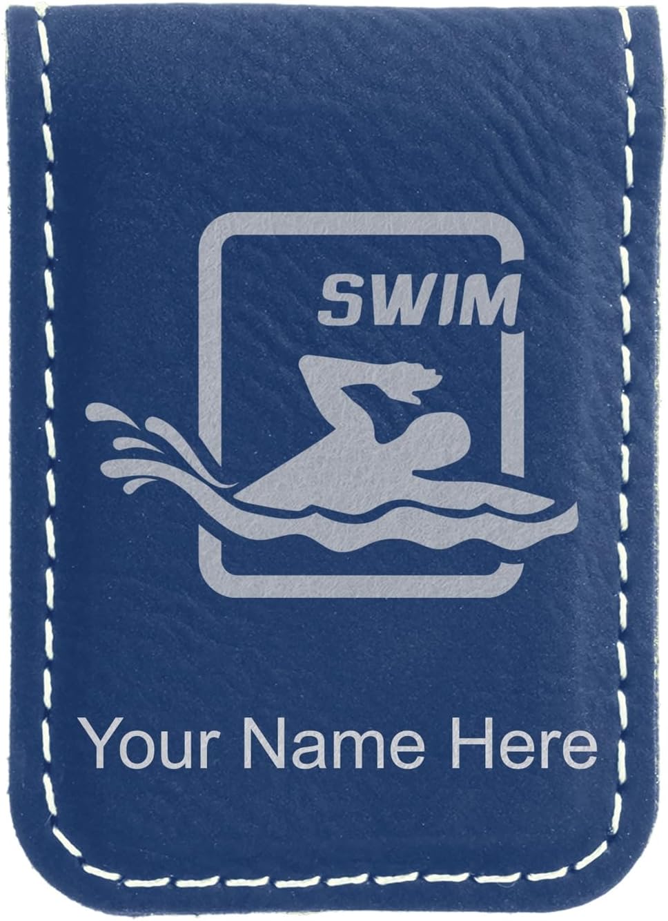 LaserGram Slim Magnetic Money Clip, Swimming, Personalized Engraving Included (Dark Blue)