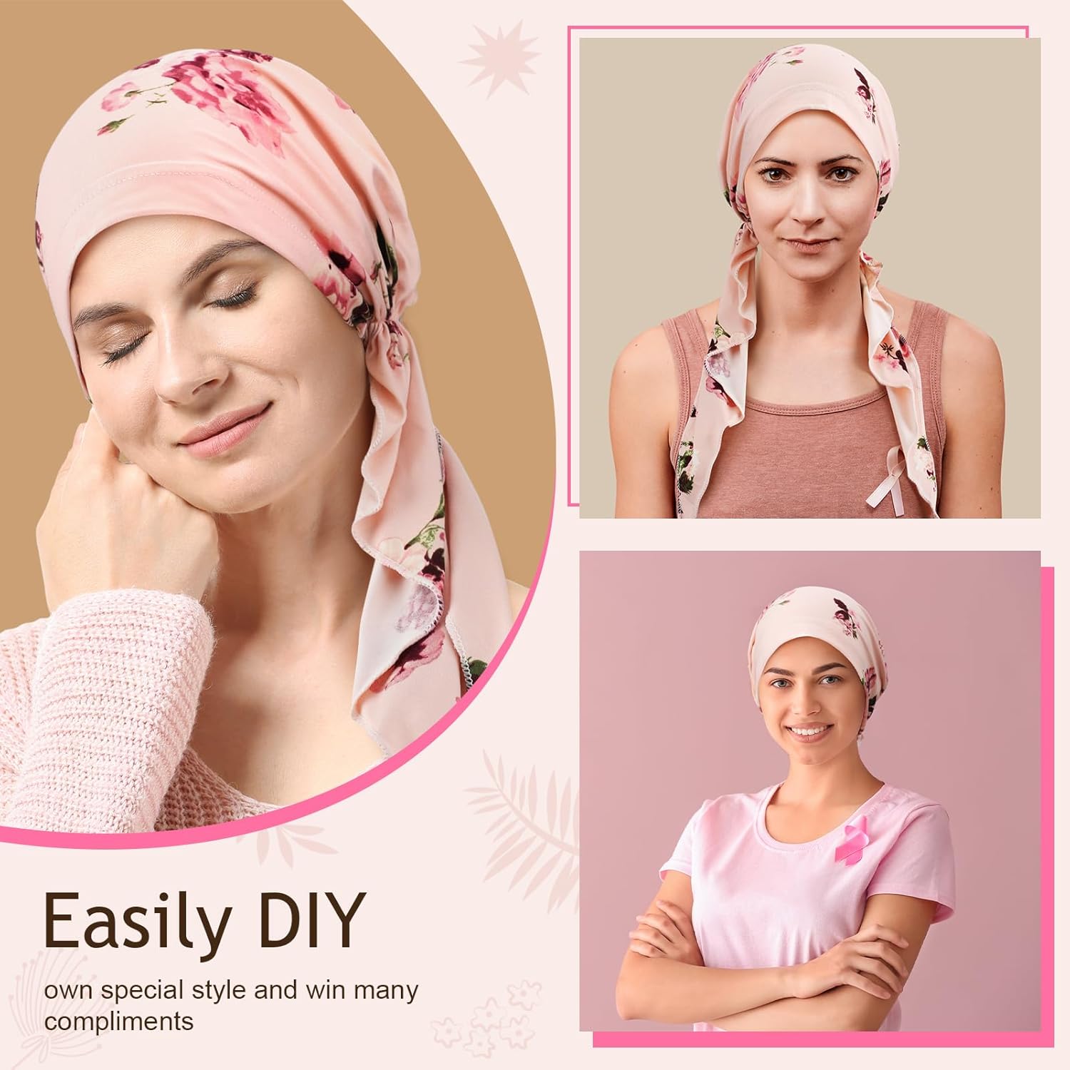 Halfchet 4 Pcs Chemo Headwear for Women Pre Tied Cancer Caps Cotton Head Scarf Turbans for Women Patients Gifts - Image 3