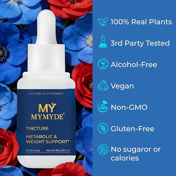 Fat Burn Herbal Supplement Liquid Drops, Metabolism and Weight Management Support, Boost Energy & Workout Performance, 100% Real Plants, 1 Fl Oz, 30 Servings (Blue)