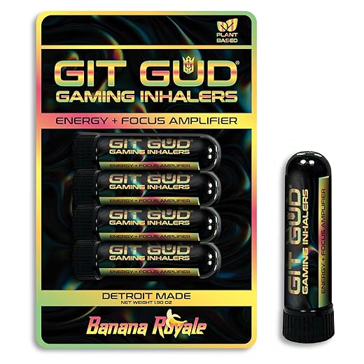 GIT GUD Gaming Vapor Inhaler 4-Pack | Energy, and Focus Amplifier | Stimulating, Smelling Vapors for Instant Wake Up | Powerful, Reusable Mint, 1000+ Uses, Aromatherapy | Banana Royale Mint