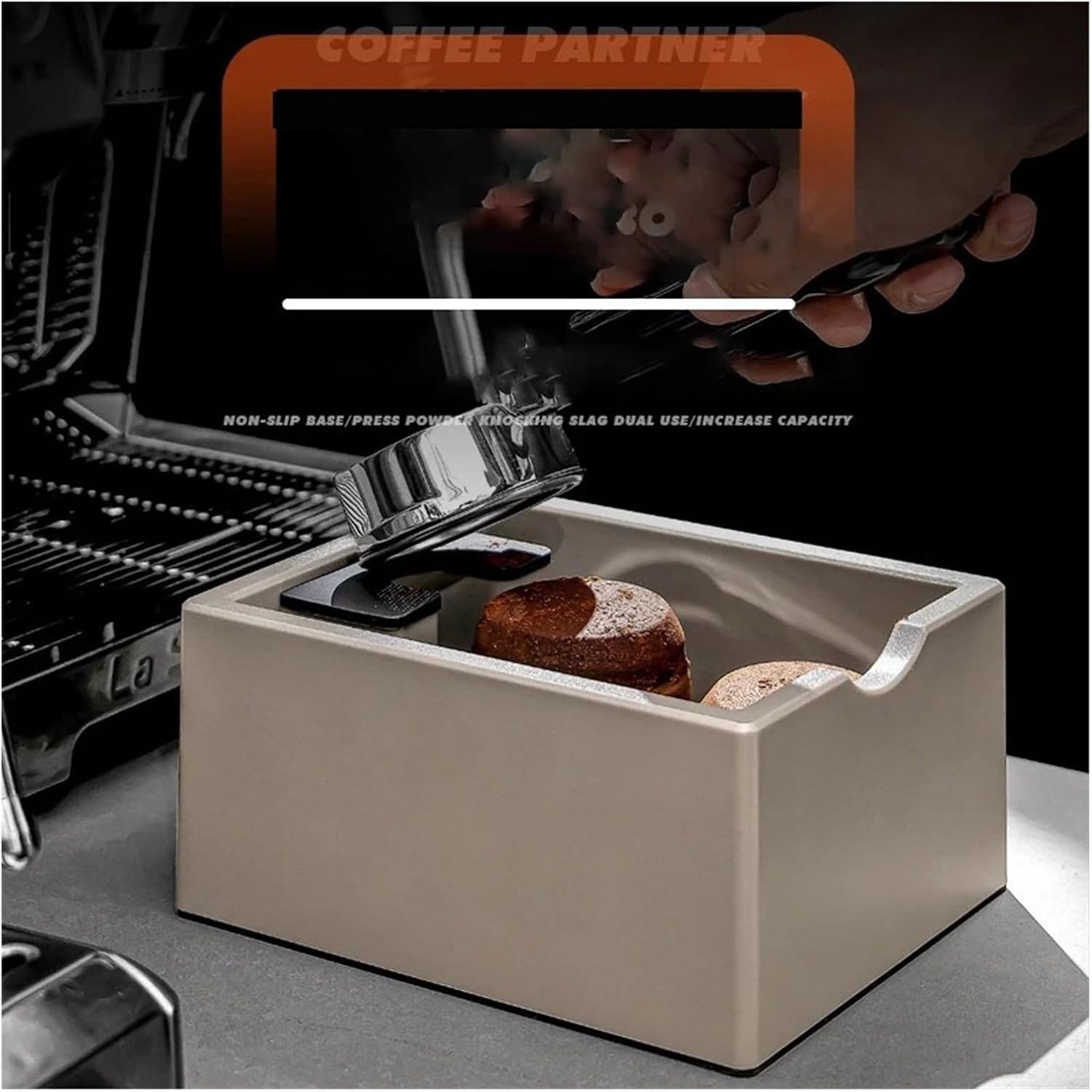 ABS Coffee Knock Box Espresso Grounds Container Detachable Knocking Slag Bucket Anti Slip Base Barista Accessories Maker Tools(Grey)