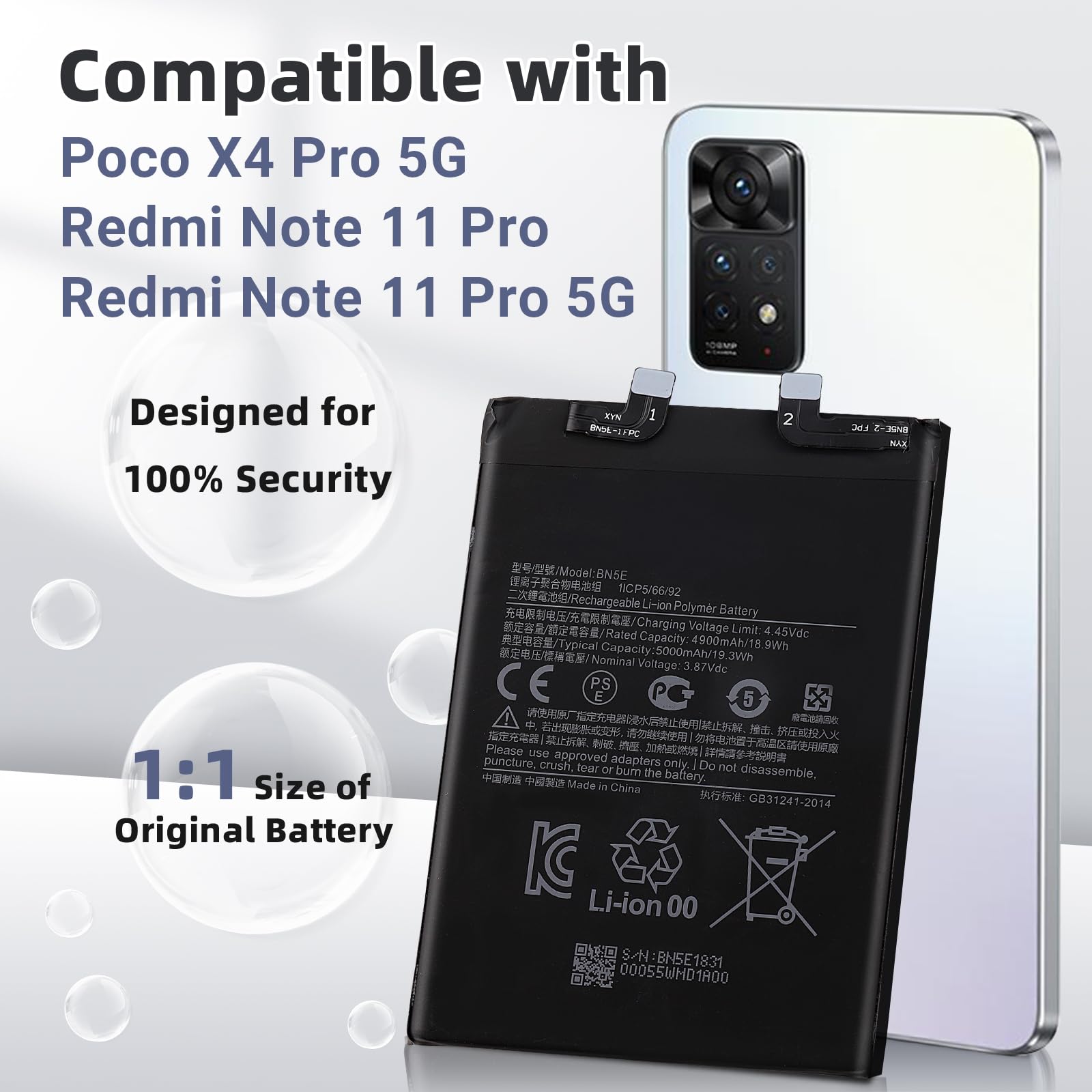 Batterie Redmi Note 12 Pro 4G / Note 11 Pro 4G/5G / Poco X4 Pro 5G BN5E + Outils - Neuf Sous Blister