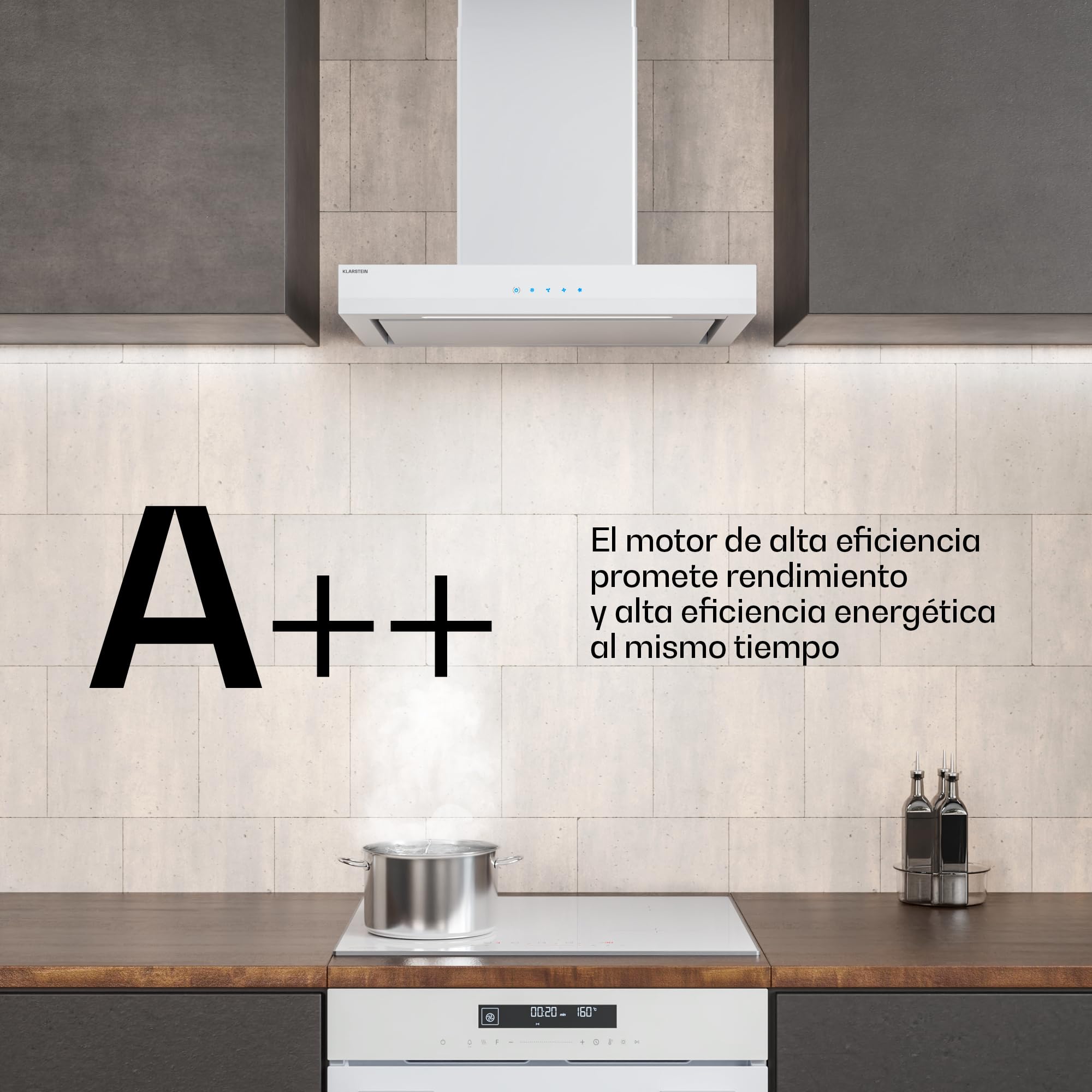 Klarstein Velaire Campana Extractora 60 cm - 600 m³/h, Eficiencia A++, LED, Táctil, Filtro Carbón, 3 Velocidades, Silenciosa, Integrable, Campanas Extractoras Cocina 60 cm, Blanco