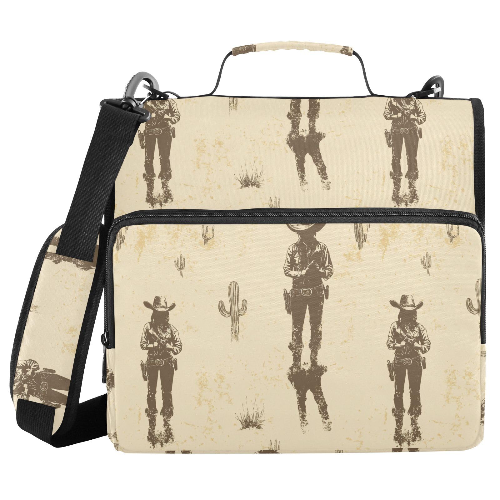 Western Cowboy Beautiful Cowgirl Gold 3 pierścienie organizer segregator z uchwytem i zdejmowanym paskiem na ramię zawiera zamek błyskawiczny