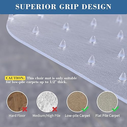 Miniatura 3 de Tydle Tapete para silla de alfombra, 36 x 48 pulgadas, tapete para silla de oficina para suelos alfombrados, tapete protector de suelo para