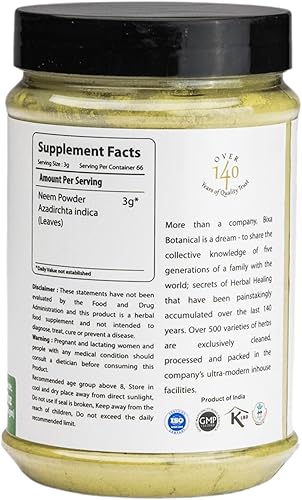 Miniatura 7 de bixa BOTANICAL Extracto de hoja de neem cápsulas vegetales amargas al 3%, 60 unidades (450 mg), hierba ayurvédica para limpiador de piel, suplemento