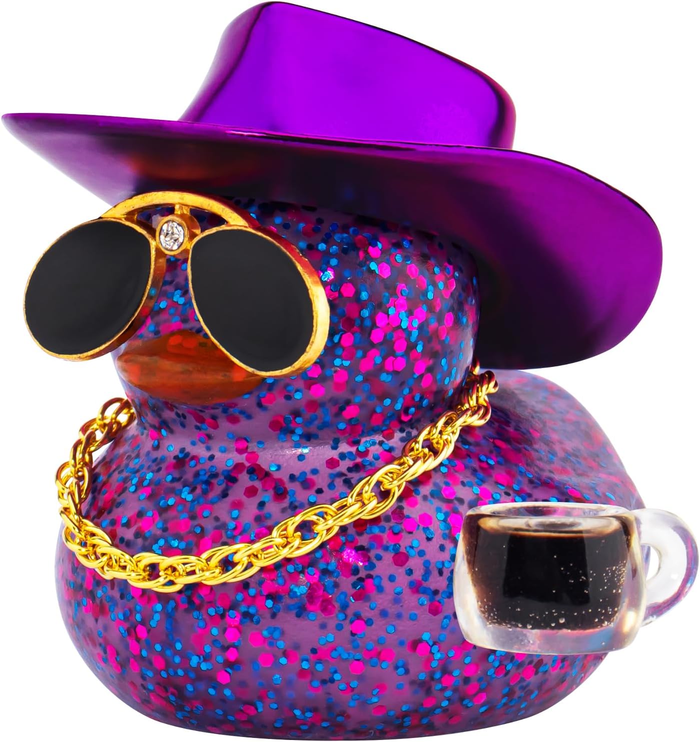 wonuu Coffee Lover Rubber Duck, Cafe Bar Car Dashboard Decoration Iced Americano Ducks Espresso Duckie Mini Sparkly Sequined Ducky, Dark Blue