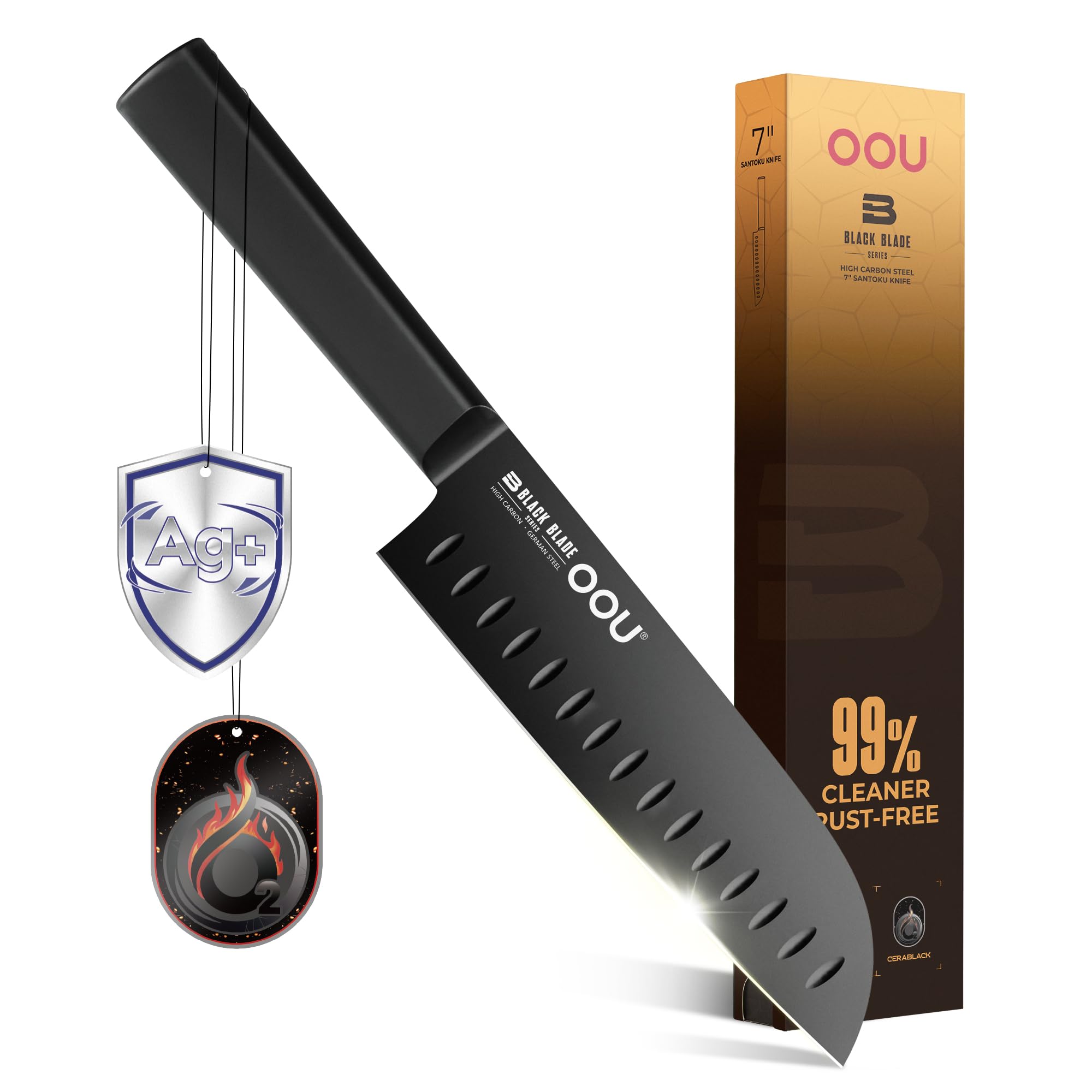 OOU 7 Santoku Knife - Black Blade Series Professional German 1 4116 Stainless Steel Blade Ergonomic Stainless Steel