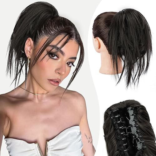 Moño desordenado, moño de pelo con clip de pinza para mujer, cabello desordenado, rizado, ondulado, con clip de garra, extensión de cola de caballo