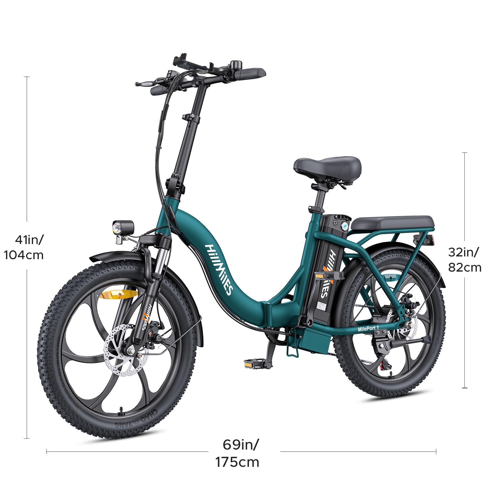 HillMiles MilePort 1 Vélo Électrique Pliant Adulte, Autonomie 100 km,Batterie 36V 13Ah Amovible, Pneus Fat 20×3.0, Vitesse 25 km/h, 250W, VAE Idéal Ville & Trajets Quotidiens