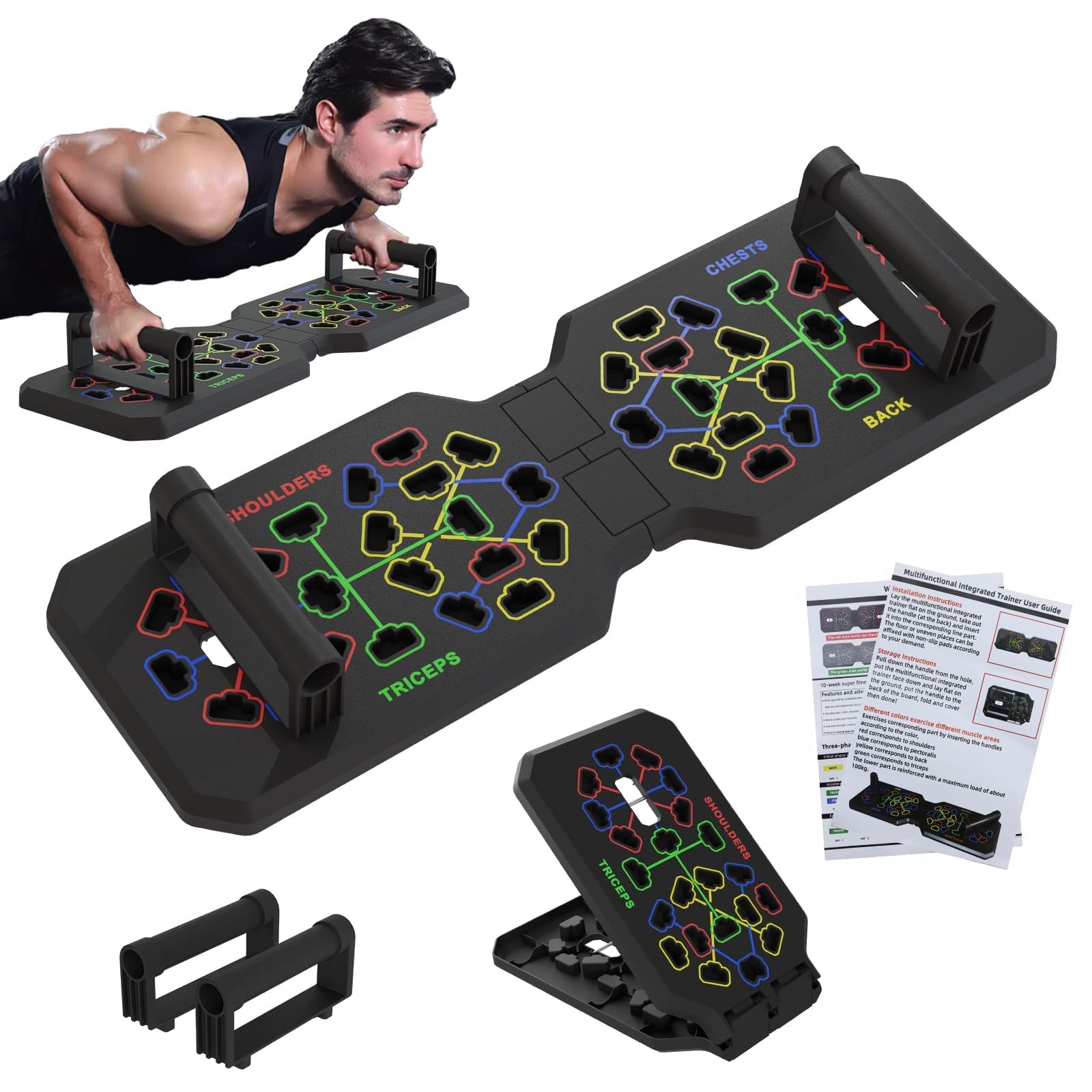 Tablero de Flexiones PGTC,Equipo de Fuerza Plegable Multifuncional (24 Posiciones): Barra de Suelo para Definición Muscular de Pecho/Tríceps/Espalda - Entrenamiento Intenso en Casa