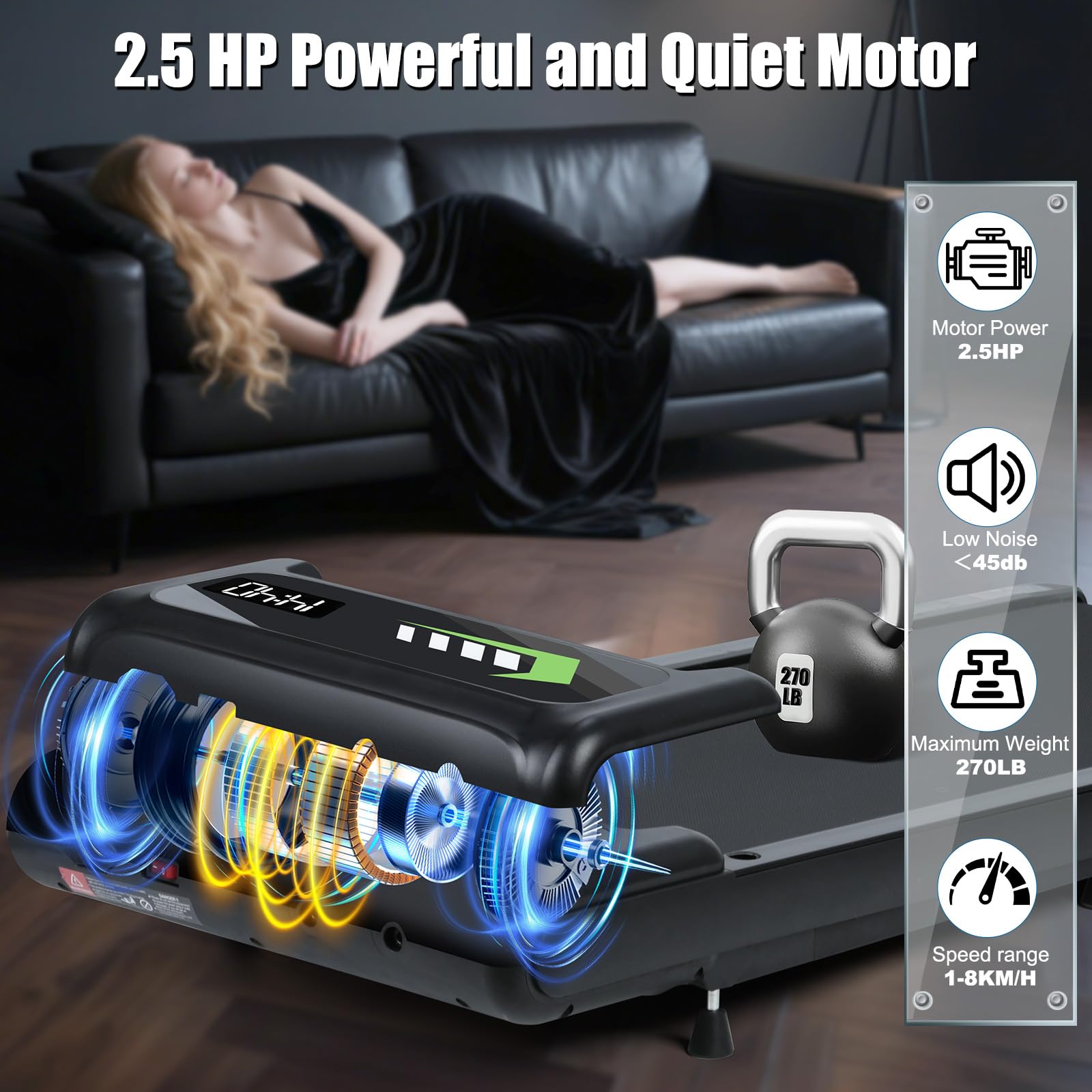 AiQInu Tapis Roulant Elettrico con Inclinazione 8%, Tapis Roulant Salvaspazio, Walking Pad con Telecomando, 2.5 HP, Display Led E Funzionalità Bluetooth, Adatto Per Uso Domestico e In Ufficio, 2-8 Km/