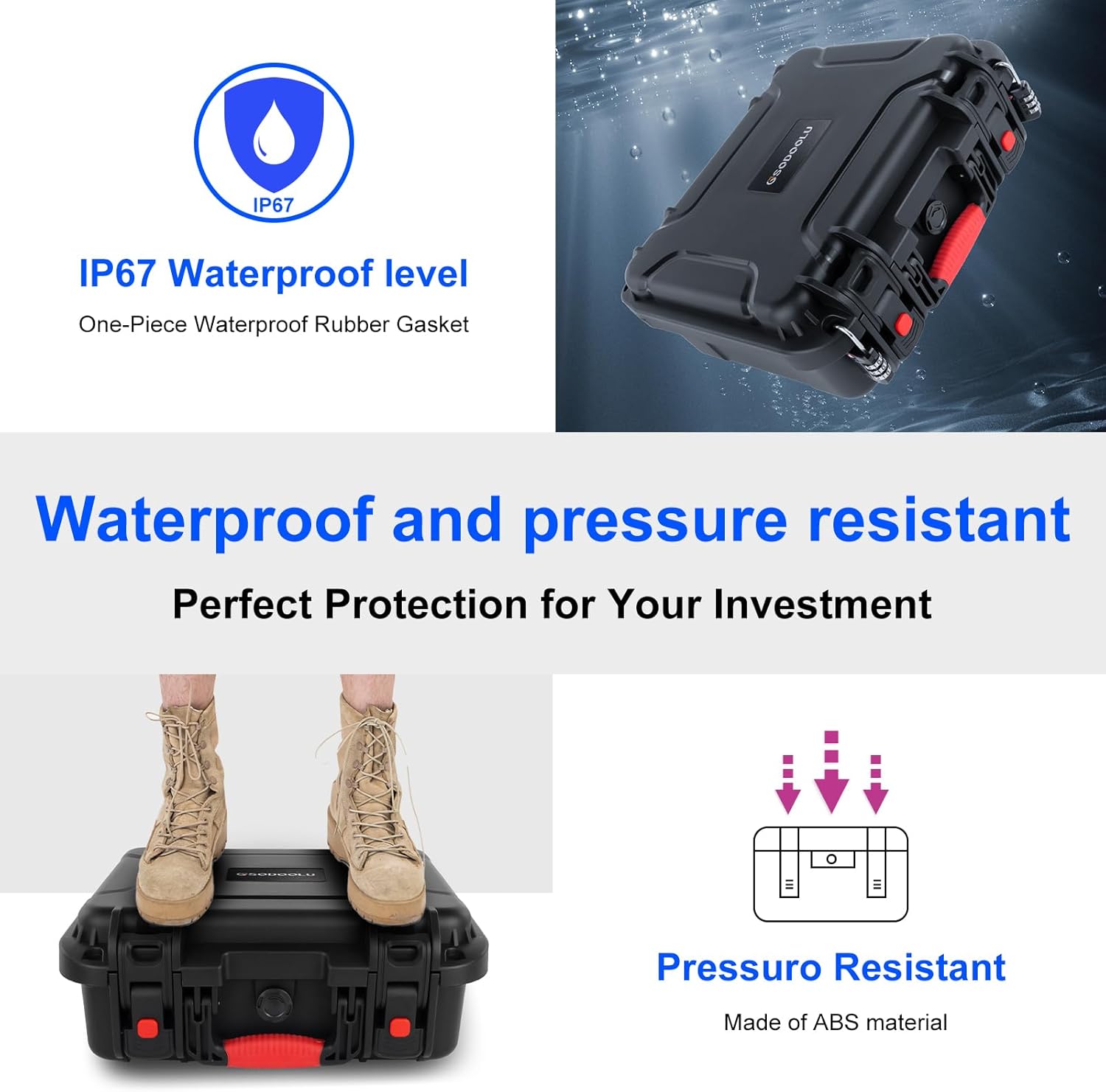 TSA Approved Gun Case Lockable for 1-4 Pistols, Waterproof Pistol Carrying Case, Shockproof Air Travel Hard Shell Firearm Case for Handguns, Potable Carrying Safe Case with 2 TSA Locks