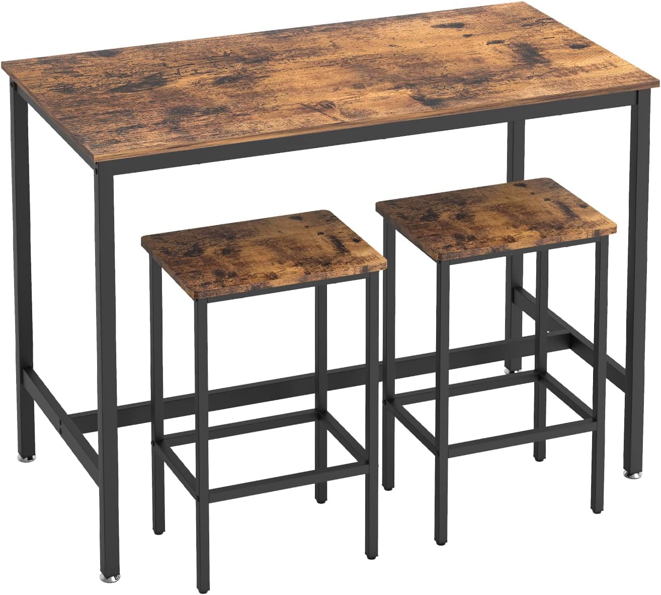 Bar Table and Chairs Set, Bar Height Counter with 2 Stools, 35.4” Industrial Dining Table Set, 3 Pieces Industrial Dinning Table Sets for Party, Kitchen, Living Room, Dining Room, Rustic Brown