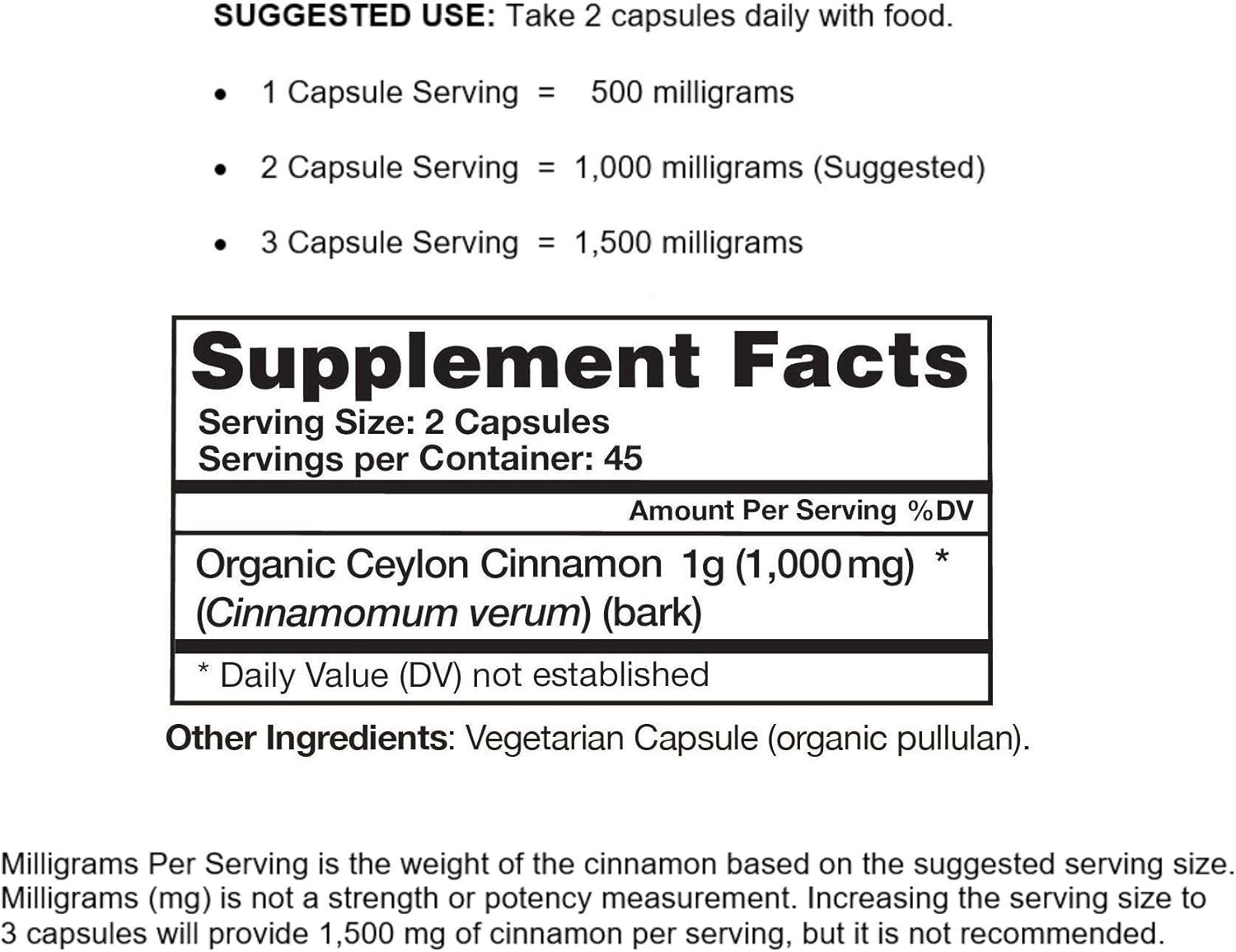 Organic Ceylon Cinnamon (100% Certified) Supplement, 90 Capsules by Ceylon Cinnamon Shop : Health & Household