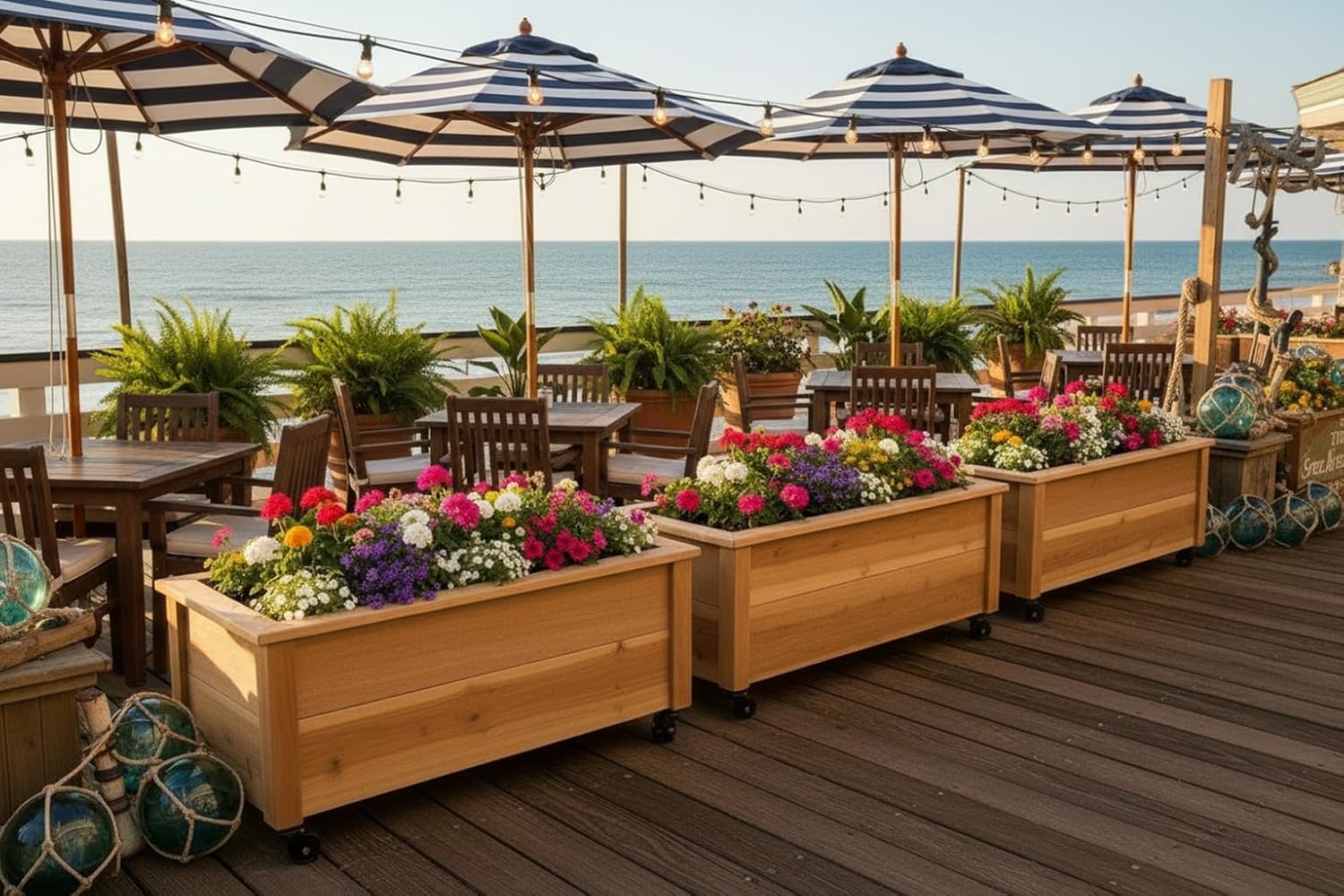 Cedar Raised Garden Bed Planter Box with Castor Wheels – Elevated Rolling Wooden Planters for Patio, Balcony & Outdoor Spaces (46" x 16.5" x 14")