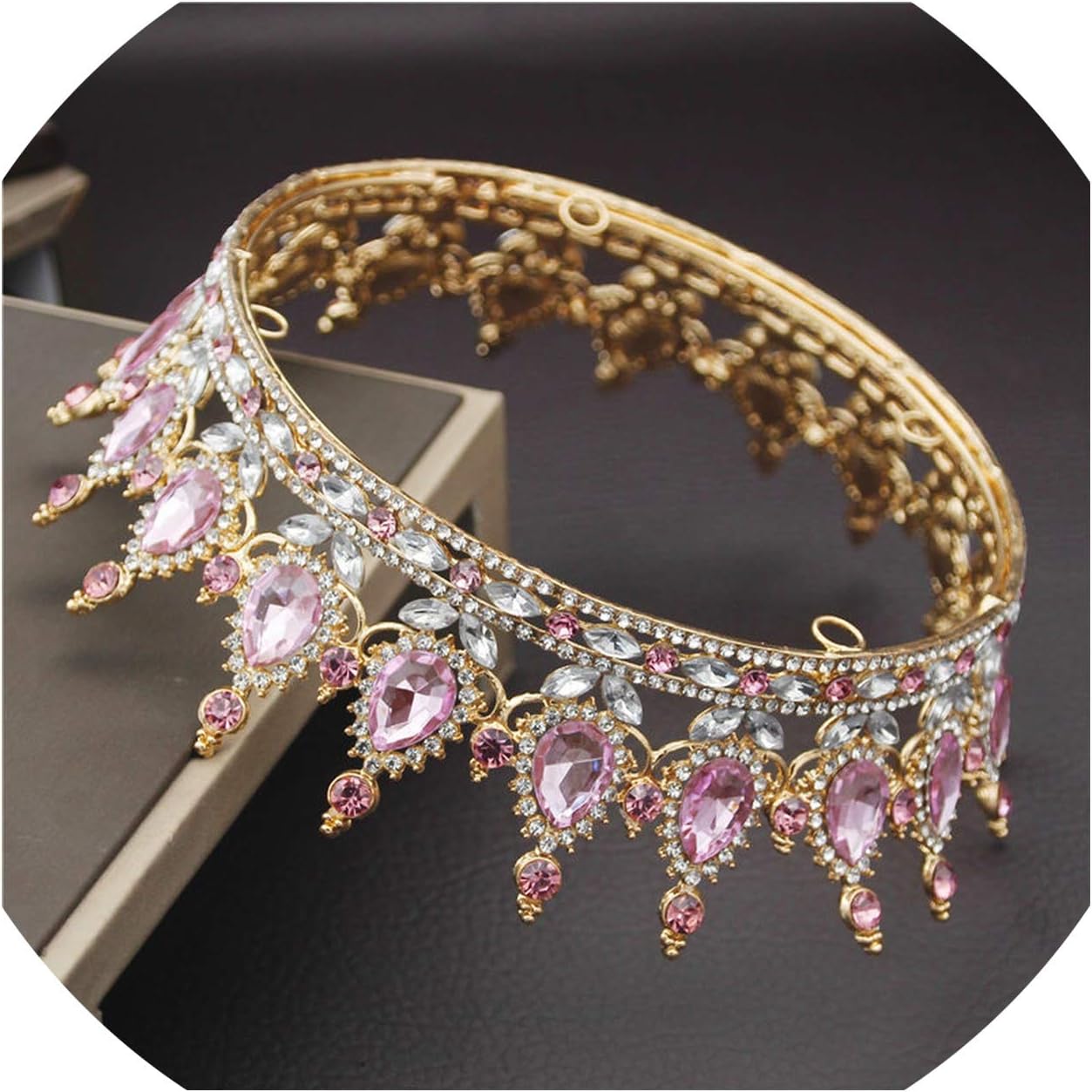 Crystal Vintage Royal Queen King Tiaras and Crowns Men/Women Pageant Prom Diadem Hair Ornaments Wedding Hair Jewelry Accessories,Mix Pink