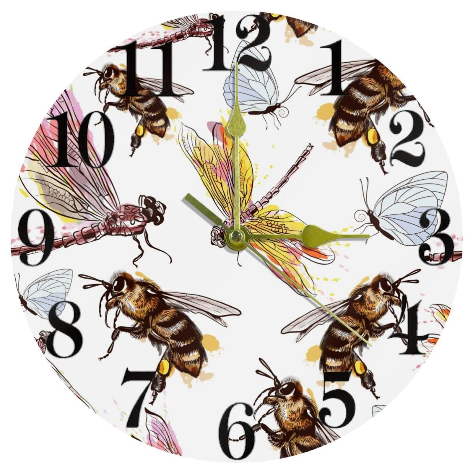 Horloge murale ronde aquarelle papillon pour décoration zen de la maison et de l'école