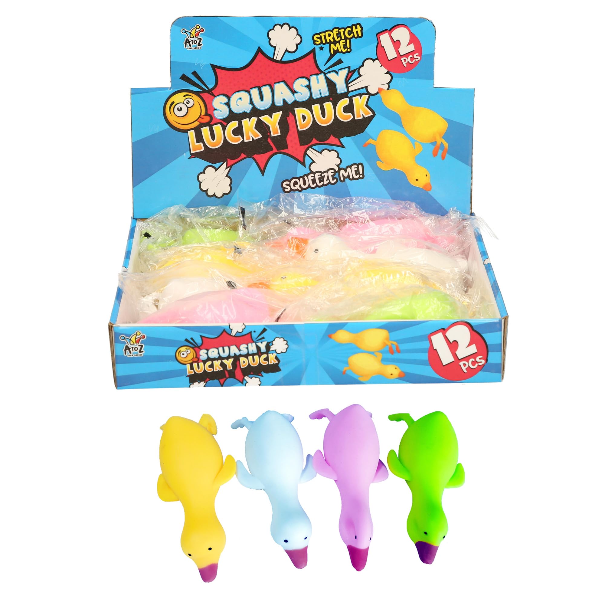 AtoZ Stretchy Duck Squeeze and Stretch Toy, Assorted Colours, Pack of 12
