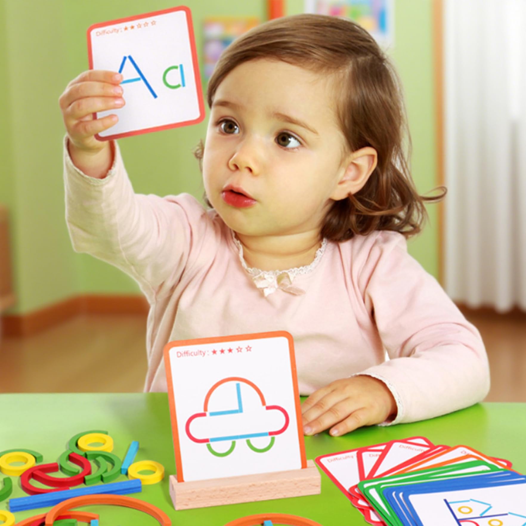 Montessori Smart Sticks Progressive Wooden Montessori Brain Blocks Colorful Fine Motor Skills & Shape Recognition Sticks and Rings Puzzle Game for Boys Girls 3+ Toys_and_Games. — view 3