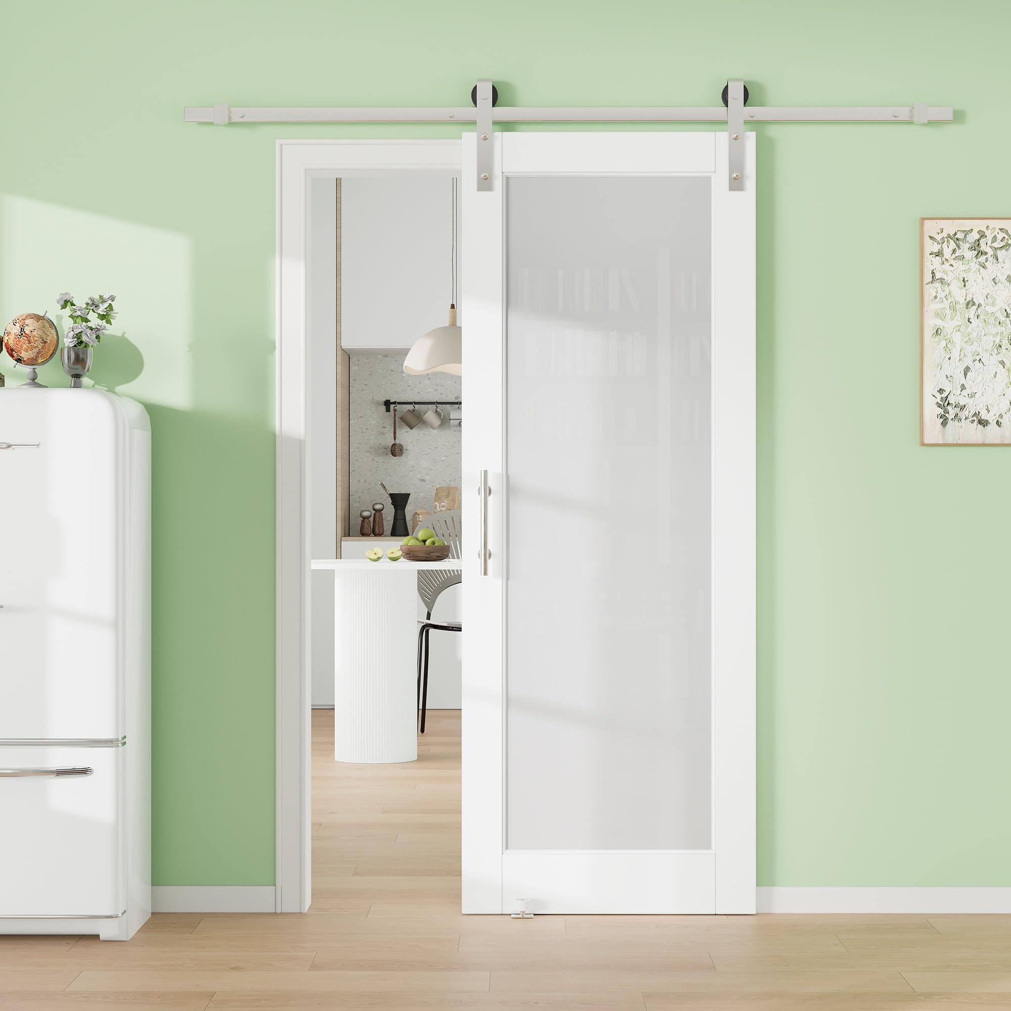 26in x 80in 1-Lite Tempered Frosted Glass Barn Door with 72in Track