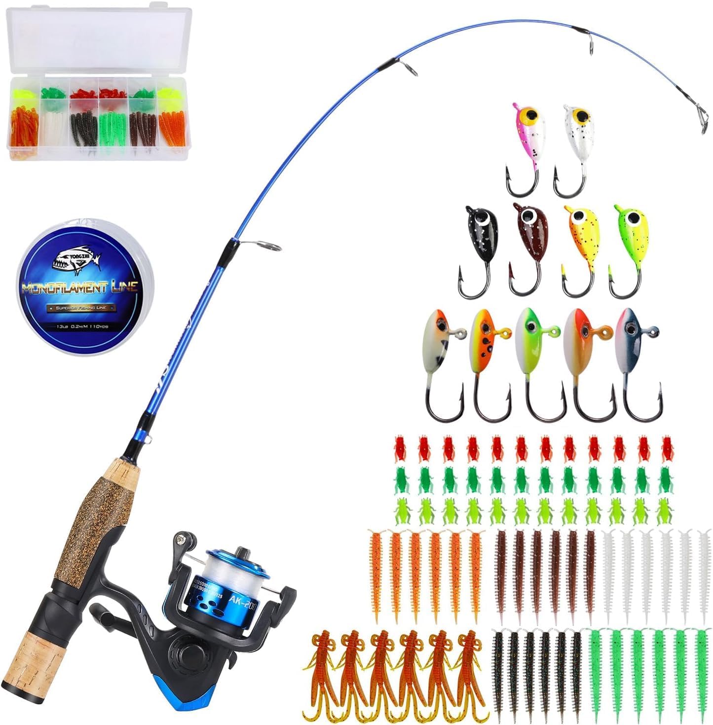 Sougayilang Ice Fishing Rod, Portable Rubber Cork Handle Ice Fishing