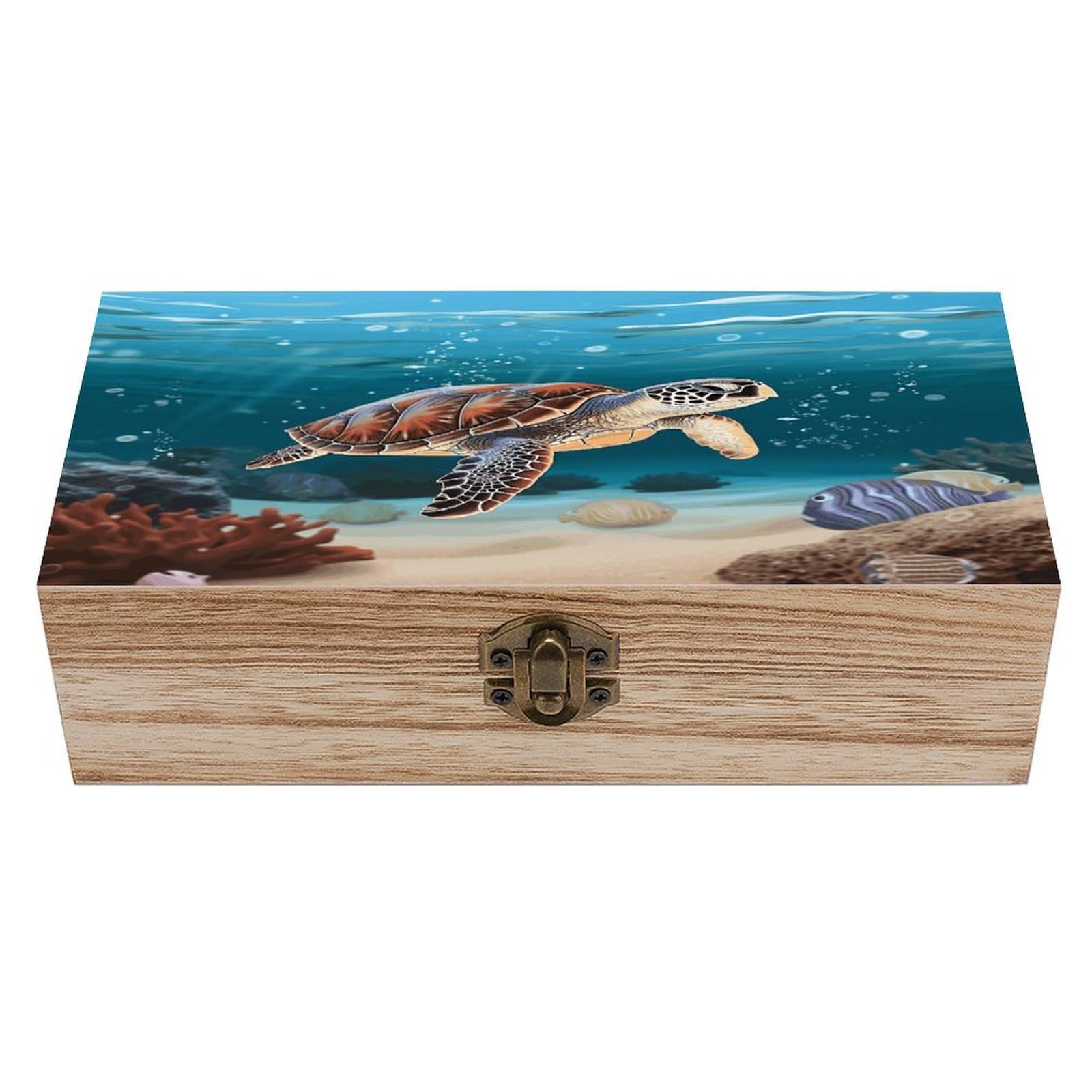 Adfgyerh Style Sea Turtle Swimming Bins Solid Wood，Jewelry Box Retro And Exquisite，Storage Box Used For Storing Photos, Souvenirs, Letters, Gifts, And Jewelry.