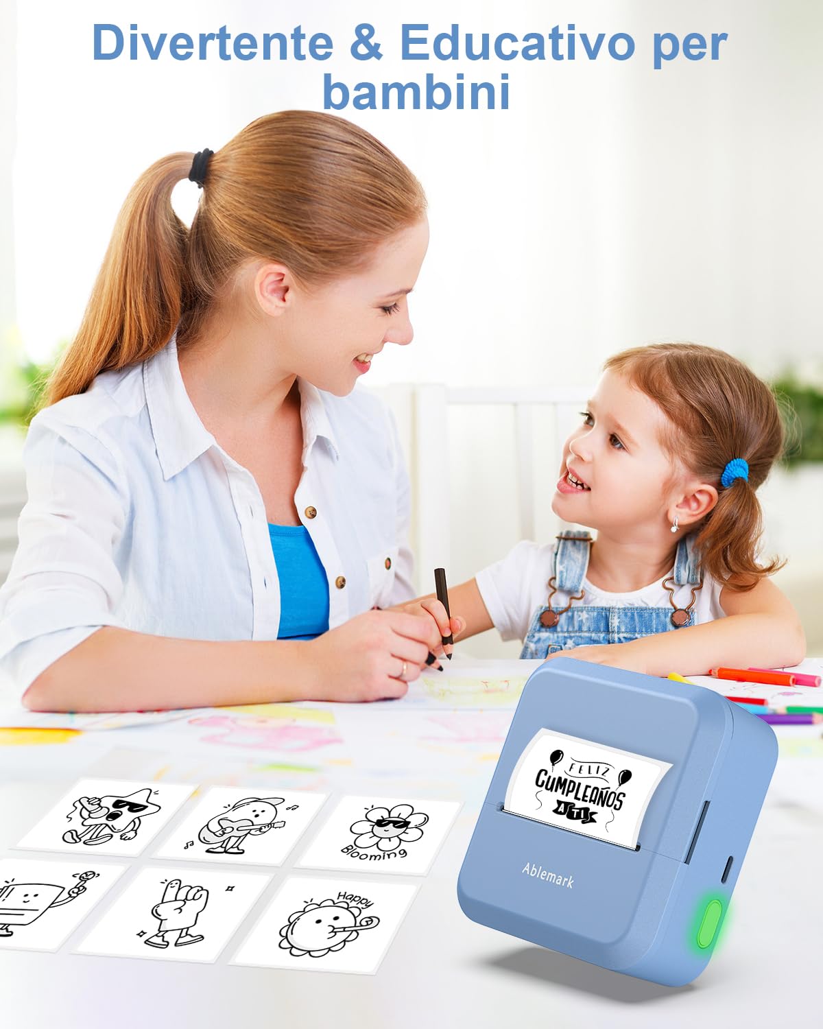 Mini Stampante Etichette Adesive, Stampante Termica Portatile Bluetooth con 1 Rotolo di Carta, Mini Stampante Fotografica per Note Elenco Memo Adesivi, Pagina Web, Idea Regalo Diy(20-50mm)