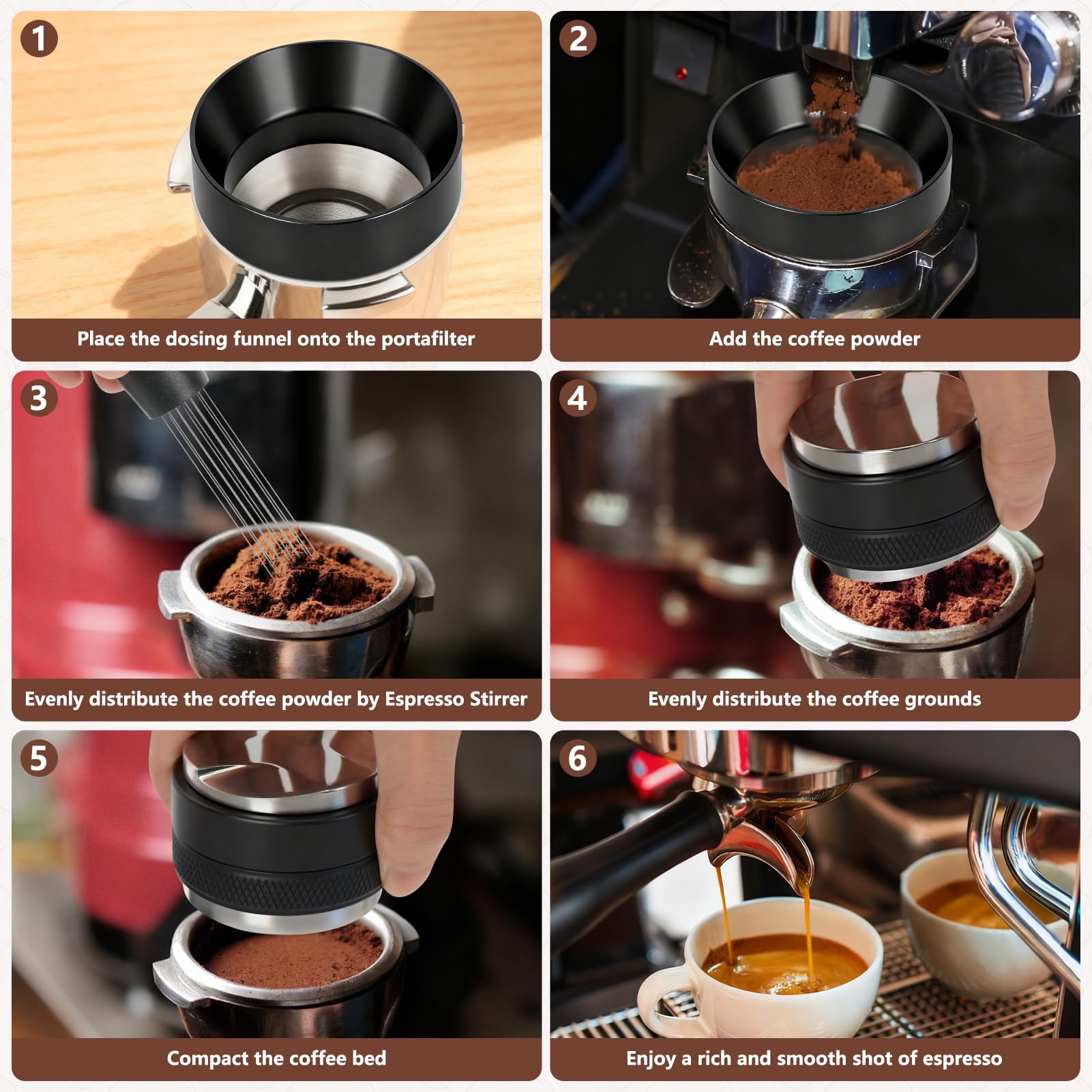 Y-Step Accesorios para soporte de tamiz, accesorios barista de 51 mm, incluye distribuidor de café y tamper nivelador, herramienta WDT, anillo dosificador y alfombrilla tamper de silicona, set