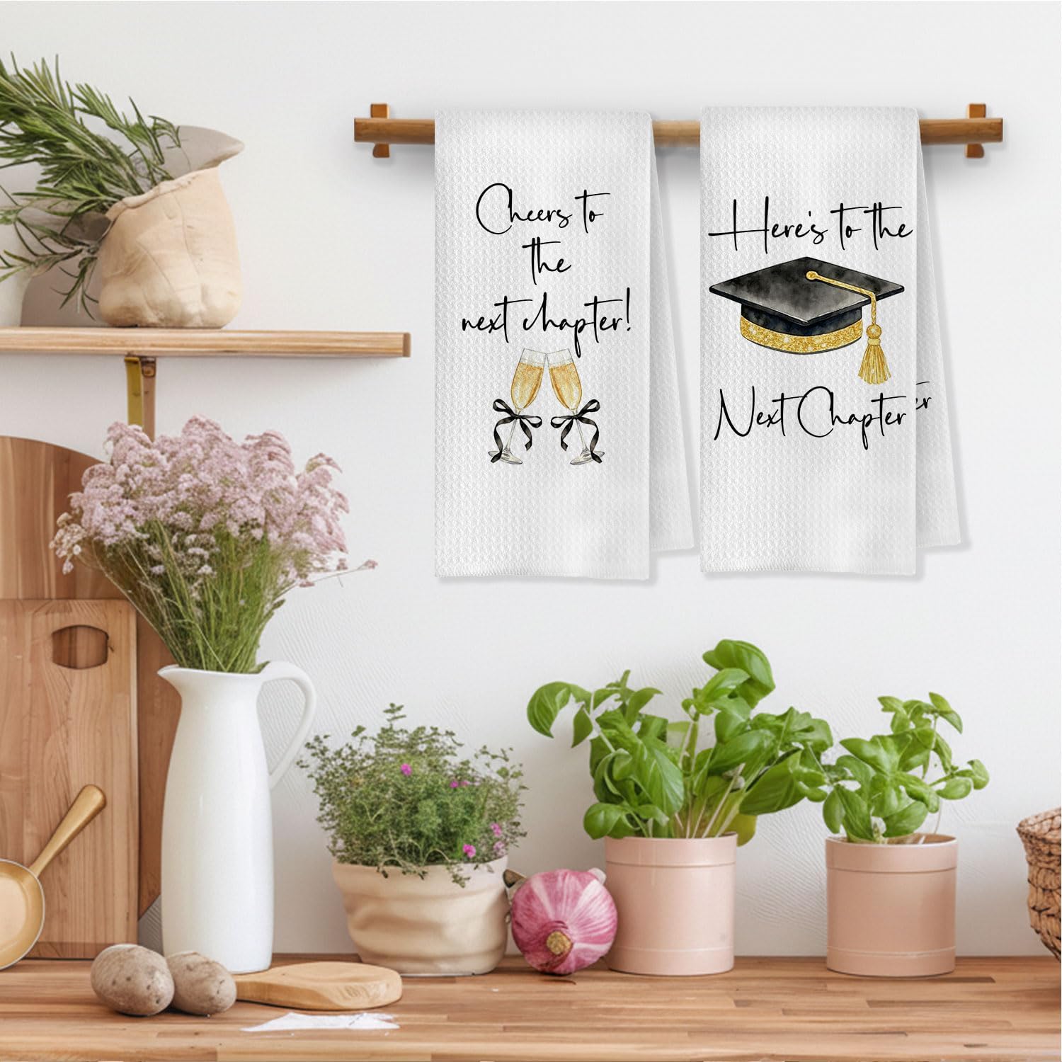 Graduation Gifts Kitchen Towels, Gifts for Graduates Dish Tea Towels, Cheers to the Next Chapter Graduation Decorative Hand Towel for Kitchen Party Bar, 16x24 Inch Set of 2 image 2