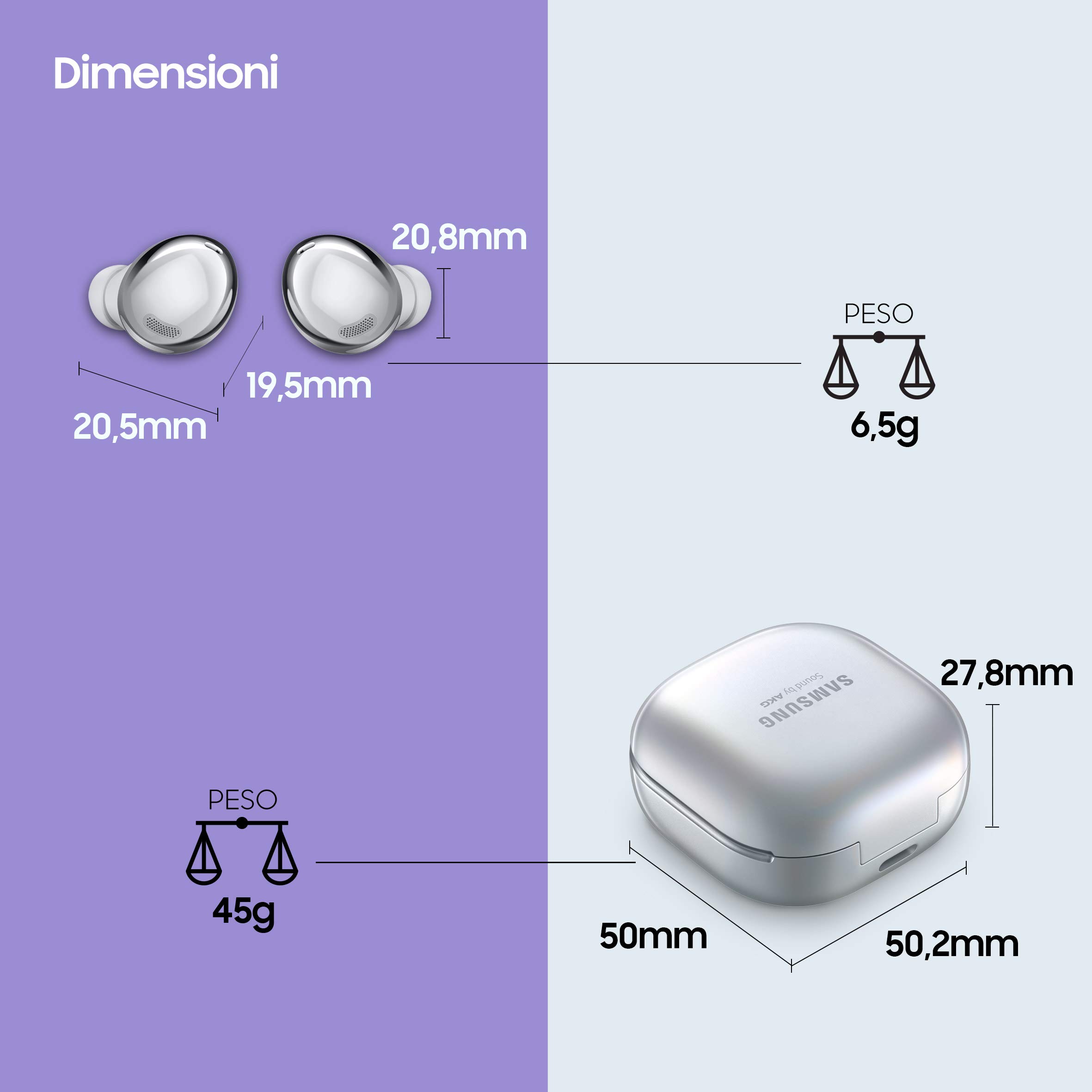 Samsung Auricolari Galaxy Buds Pro + Adattatore USB-C Auricolari Wireless, Cancellazione attiva dei rumori, Suono ambientale, IPX7, Carica Wireless, Argento (Phantom Silver) [Versione Italiana]