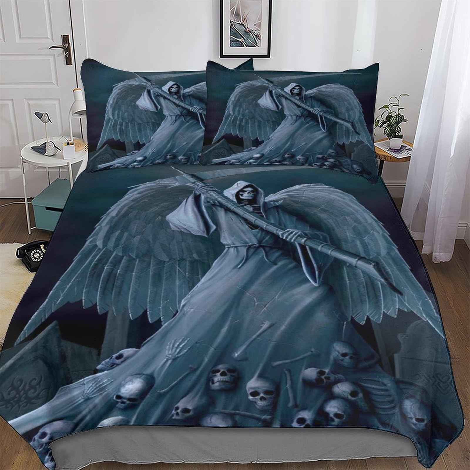 DDGAAGG Gothic Skull Duvet Cover Bedding Set Soft Microfiber Quilt Covers 3 PCs with Pillowcase For Boys, Girls Comforter Cover King(220x240cm)