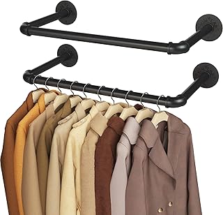 UlSpeed Clothes rack, 20in Wall Mounted Industrial Pipe Clothing Rack, Garment Rack Space Saver Hanging Clothes Rack, Heav...