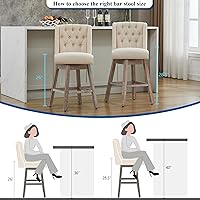 Vista 3 de Juego de 4 taburetes de bar giratorios de 26 pulgadas, taburetes de bar de altura de mostrador con respaldo, taburetes de bar tapizados de tela