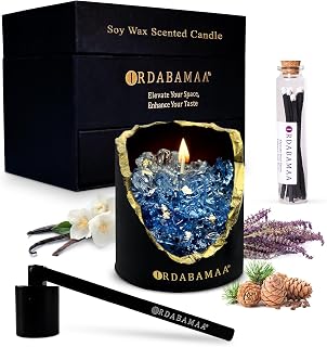 Scented Candles for Home Decor, Handmade Vanilla Soy Candles for Home Scented, Elegant Snuffer and Decorative Matches, Cedar Lavender Aromatherapy, Unique Gift Set for Special Occasions, Blue