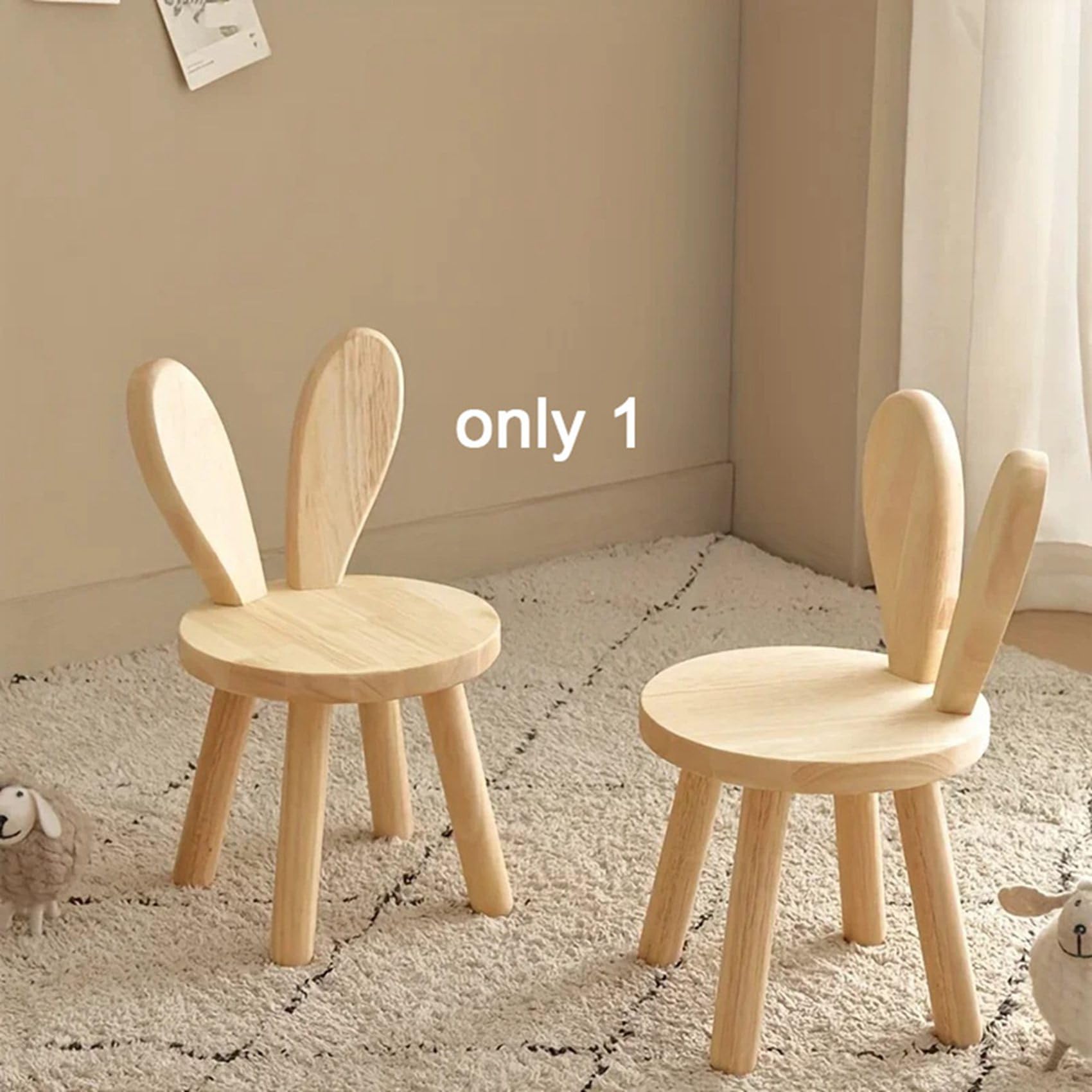 Lot de 2 petits tabourets de planche en bois avec oreilles de lapin, décoratifs pour enfants