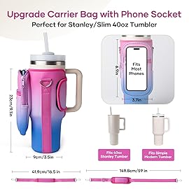 linmaya Water Bottle Carrier Bag with Phone Pocket for Stanley Cup 40/30oz,Insulated Neoprene Water Bottle Holder Cross-boday Bag with Adjustable Shoulder & Handheld Strap Stanley Cup Accessories