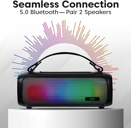 Miniatura 2 de Tyler Altavoz Bluetooth inalámbrico Iluminación RGB de largo alcance recargable Boombox USB MP3 AUX entradas FM Radio sonido y graves correa de