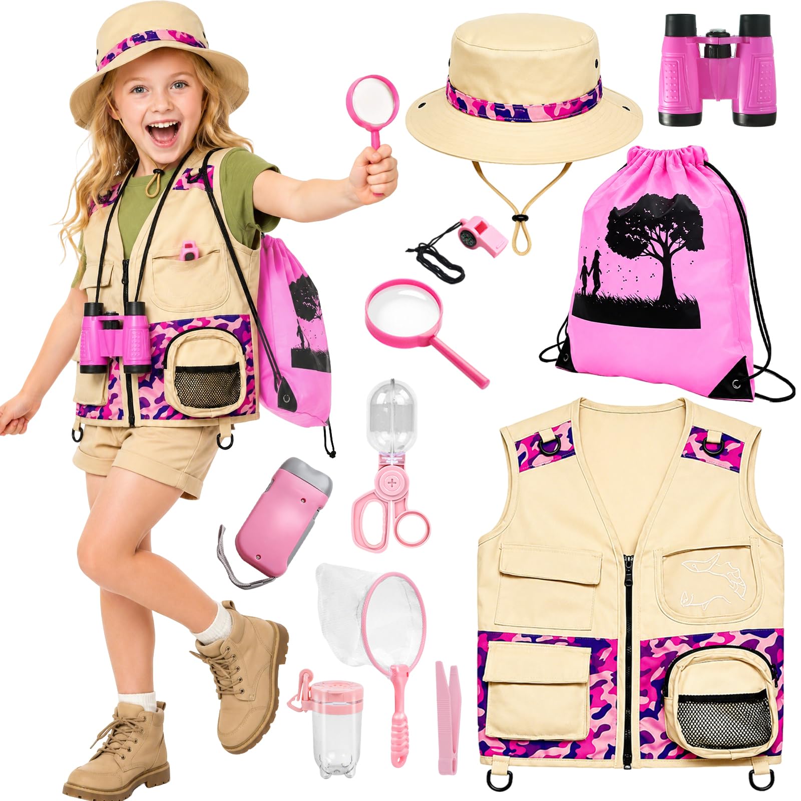 YAEGIMHT 11 Pcs Explorer Costume Kids with Bug Hunting Kits for Children