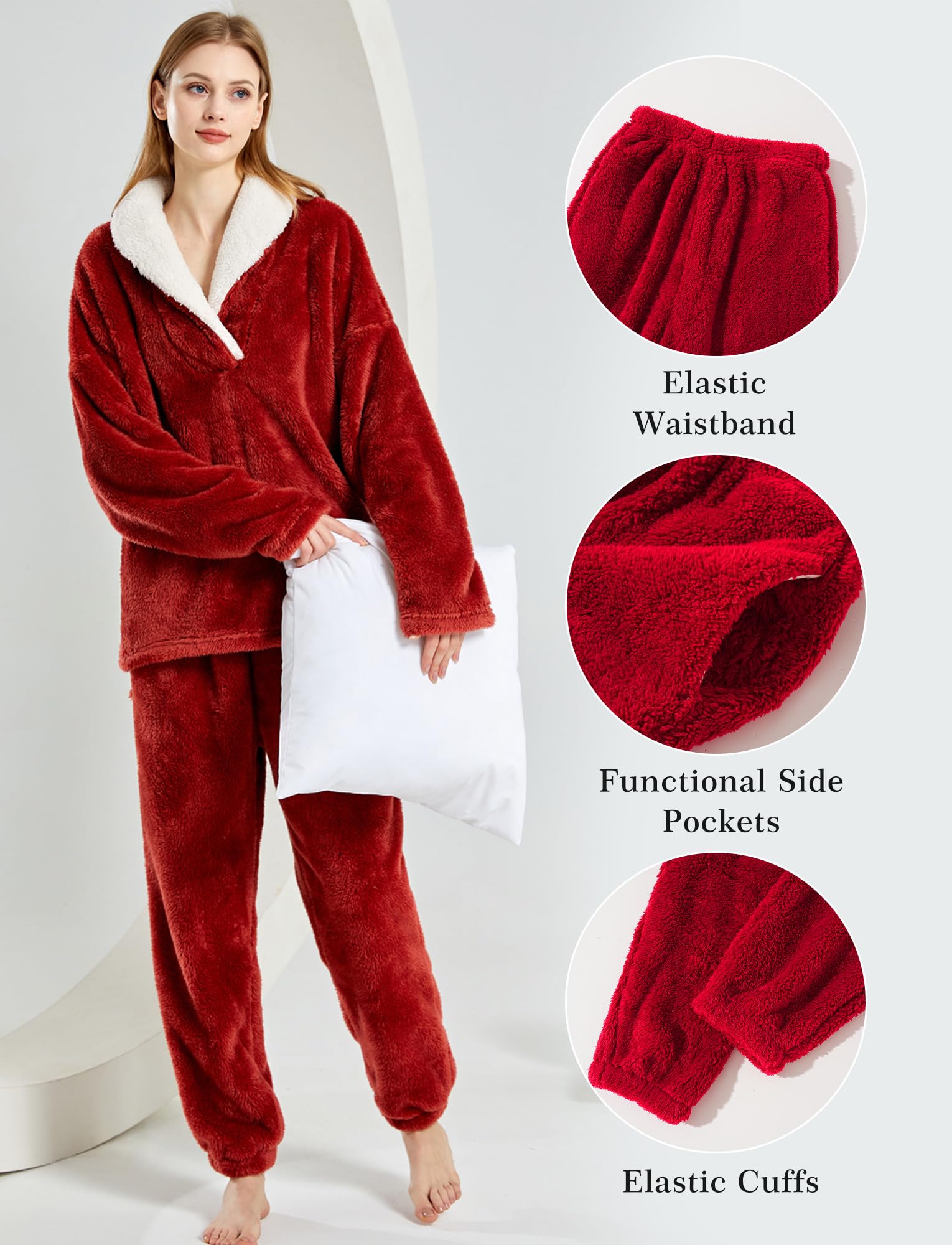 Pigiama da donna, invernale, in peluche, set di pigiami in pile caldo, 2 pezzi, per ragazze, camicia da notte, abbigliamento da casa, EU XS-XL