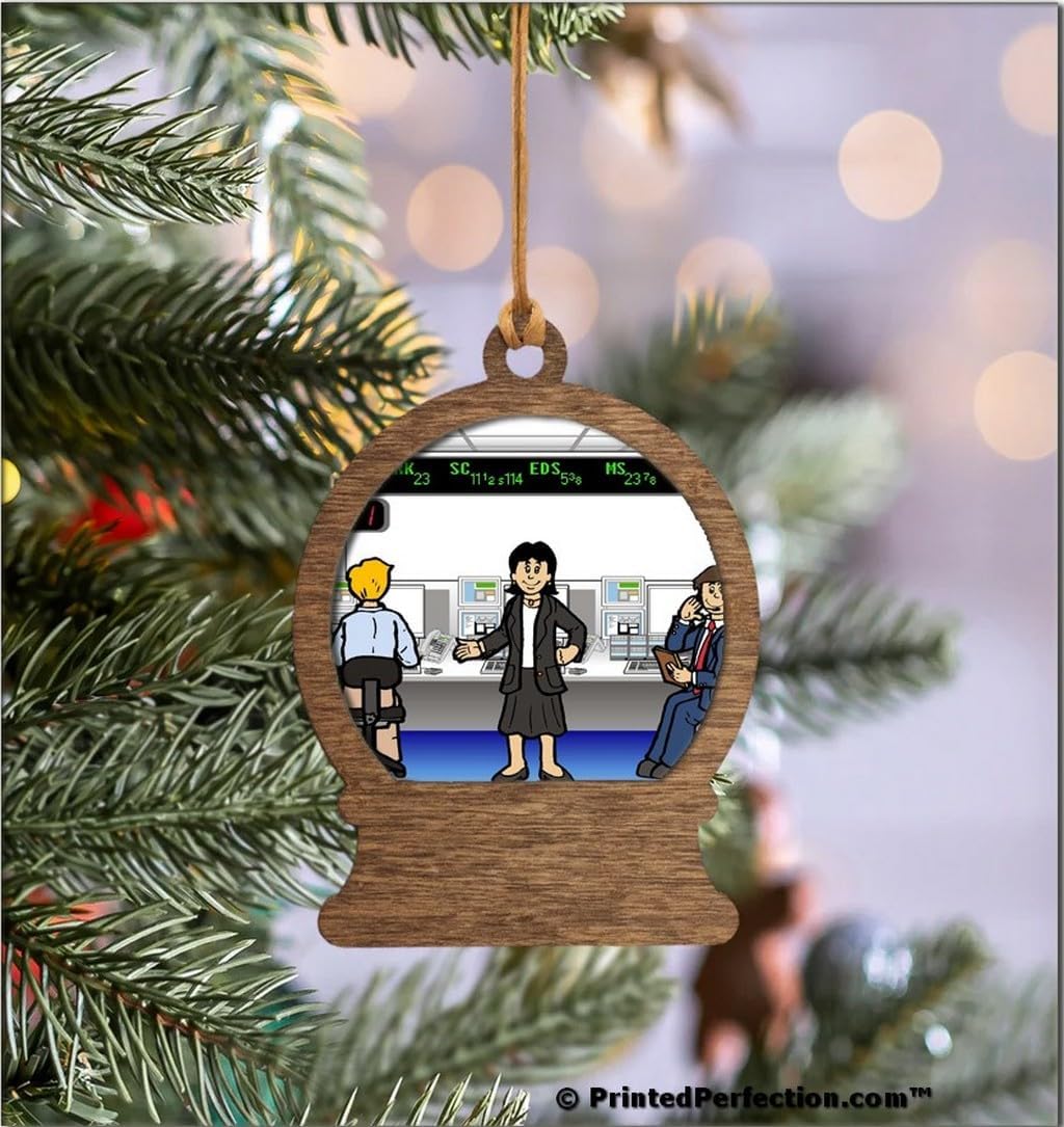 PrintedPerfection.com Personalized Stock Broker - Female Wooden Snow Globe Shaped Christmas Ornament