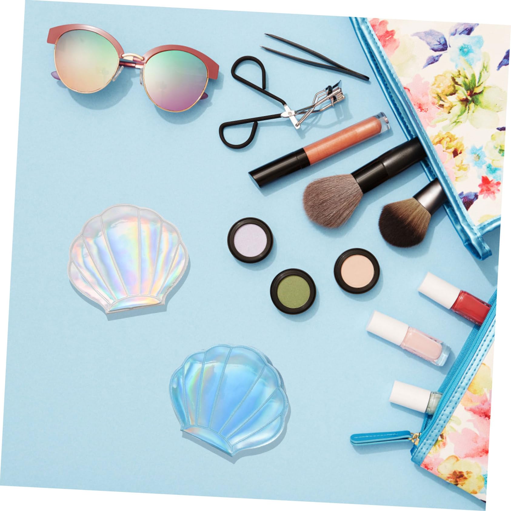 FRCOLOR 6 Piezas Espejo de Maquillaje de Concha Espejo Circular Mujeres Suministros Diarios Hombres Aftershave Dama de Honor Espejo Compacto para el Bolso de Mano Lupa de Cuero PU niñas Viajes