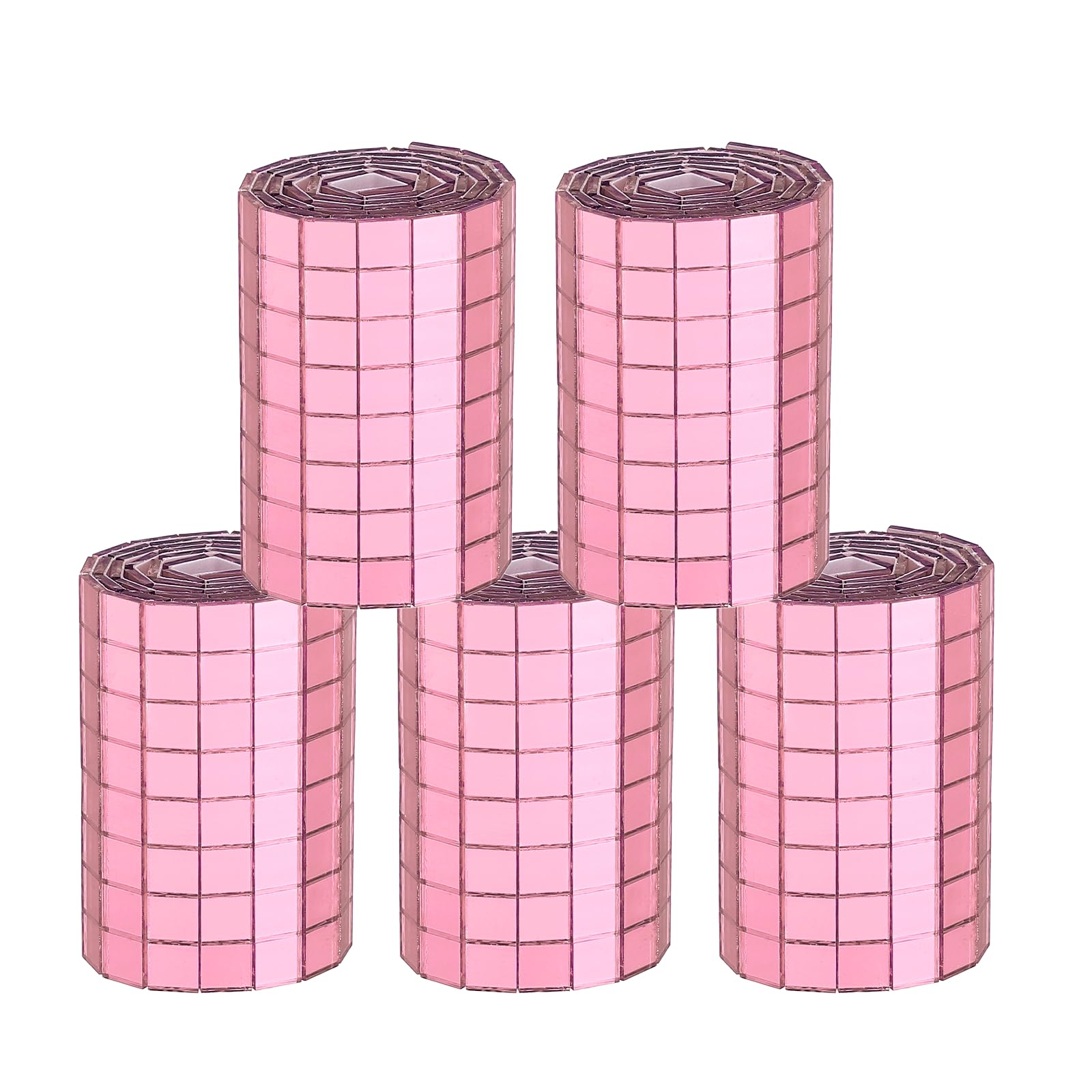sourcing map 2400 Pcs Mirror Mosaic Tiles 5 x 5 mm Square Glass Self-Adhesive Disco Ball Mirror Tiles Sticker for DIY Craft Decoration Art Collage Card Making, Pink