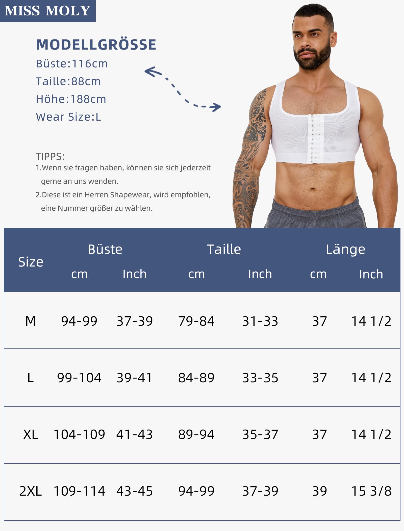 MISS MOLY Shapewear Herren Brust Binder Herren Ärmellos Binder Trans Tight Kompression Korsett Männer Elastische Bauchweg Unterhemd Figurformend Body Shaper Weste
