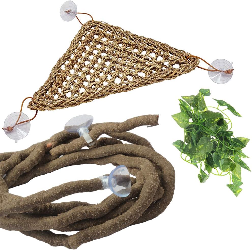 PIVBY Bearded Dragon Hammock Jungle Climber Vines Flexible Reptile Leaves with Suction Cups Habitat Decor for Climbing, Chameleon, Lizards, Gecko, Snakes