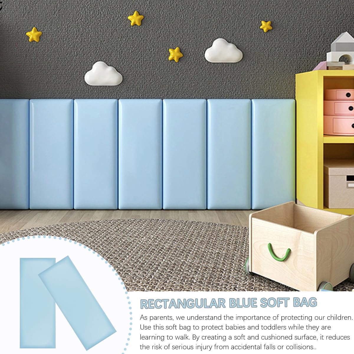3D Anti-Collision Wall Padding Reusable and Removable Padded Wall Panel for Bedroom, Children's Room, 19.7" x 39.4", Pack of 5