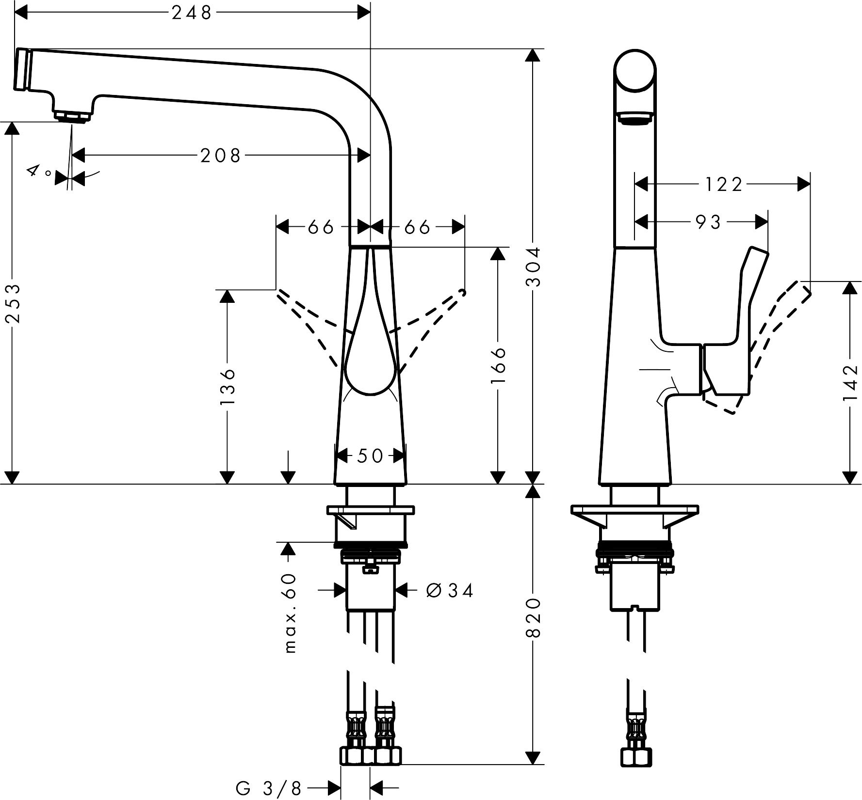 hansgrohe Metris Select M71 Jednouchwytowa bateria kuchenna 260, 1jet stal szlachetna, 14847800