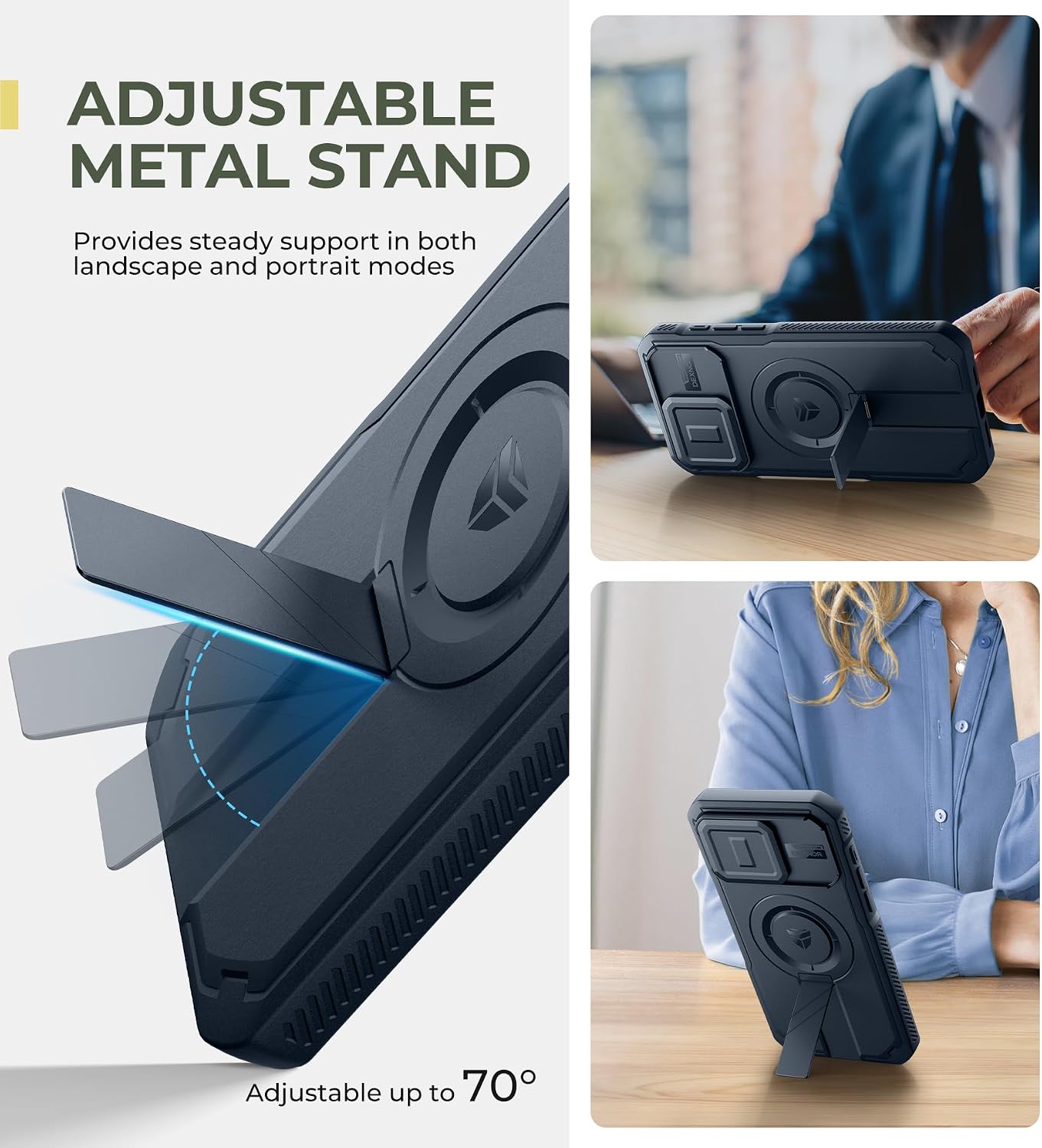 Dexnor for iPhone 15 Pro Max Case with Slide Camera Cover & Adjustable Kickstand, Compatible with MagSafe, Rugged Shockproof Bumper Cases Heavy-Duty Magnetic Protective Cover,6.7 inch,Navy Blue